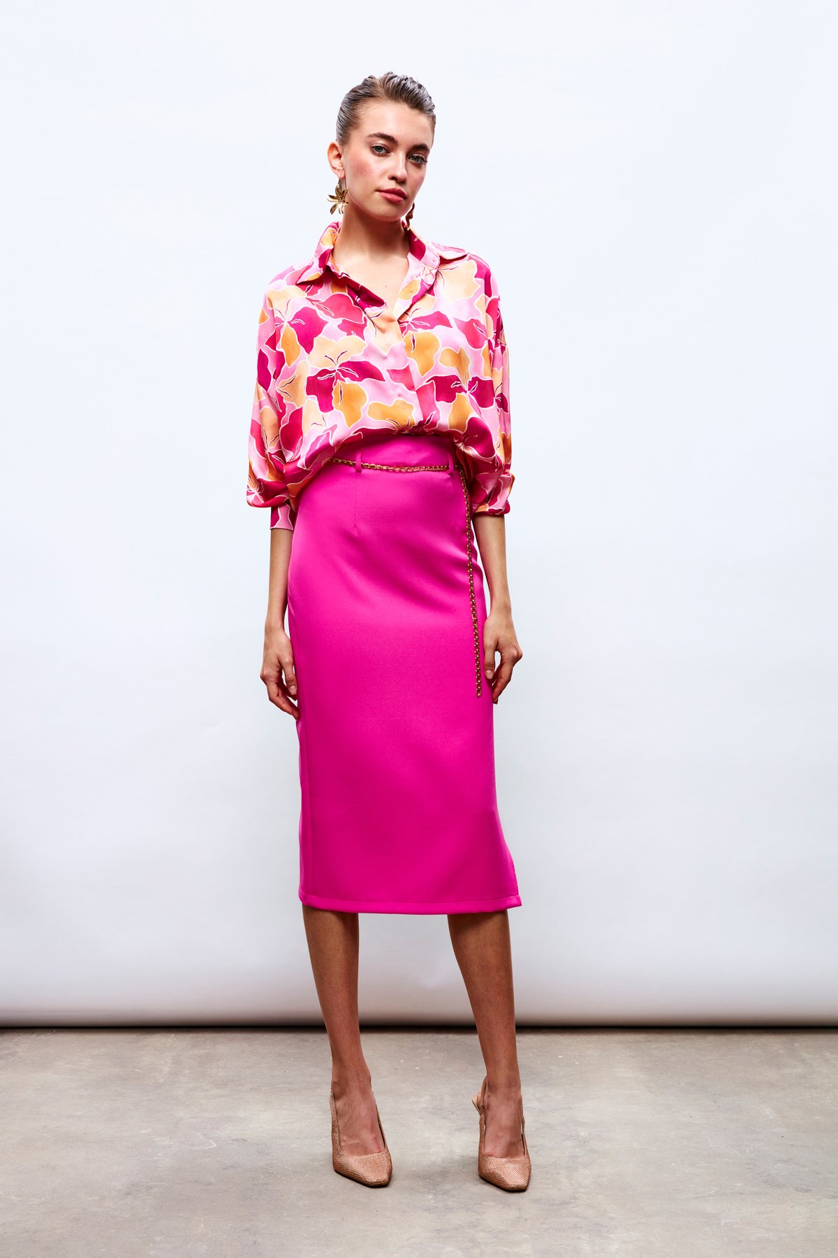 Zincir Kemerli Kalem Etek - FUŞYA