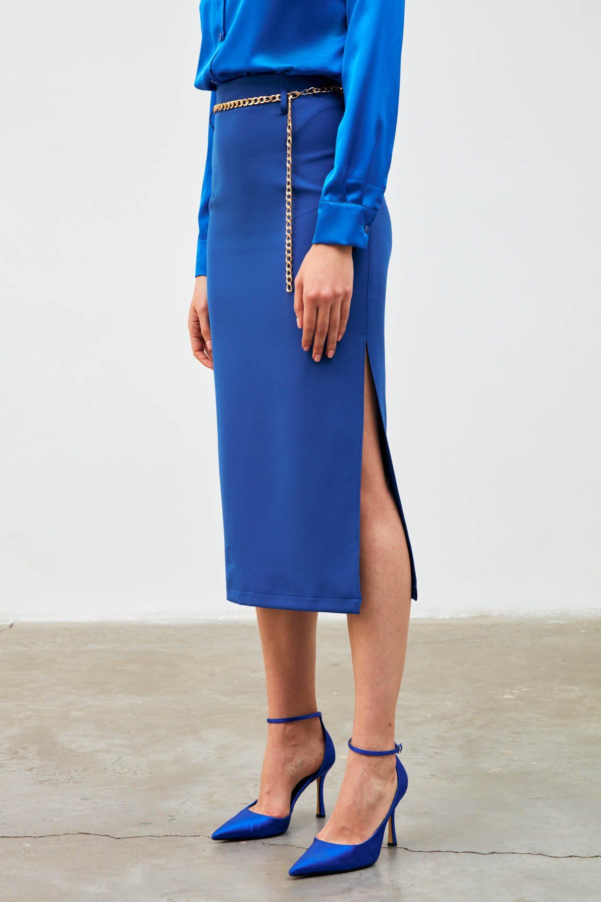 Zincir kemerli kalem etek - İNDİGO