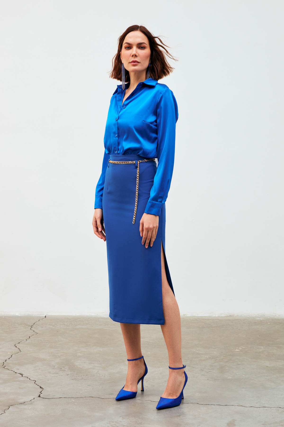 Zincir kemerli kalem etek - İNDİGO