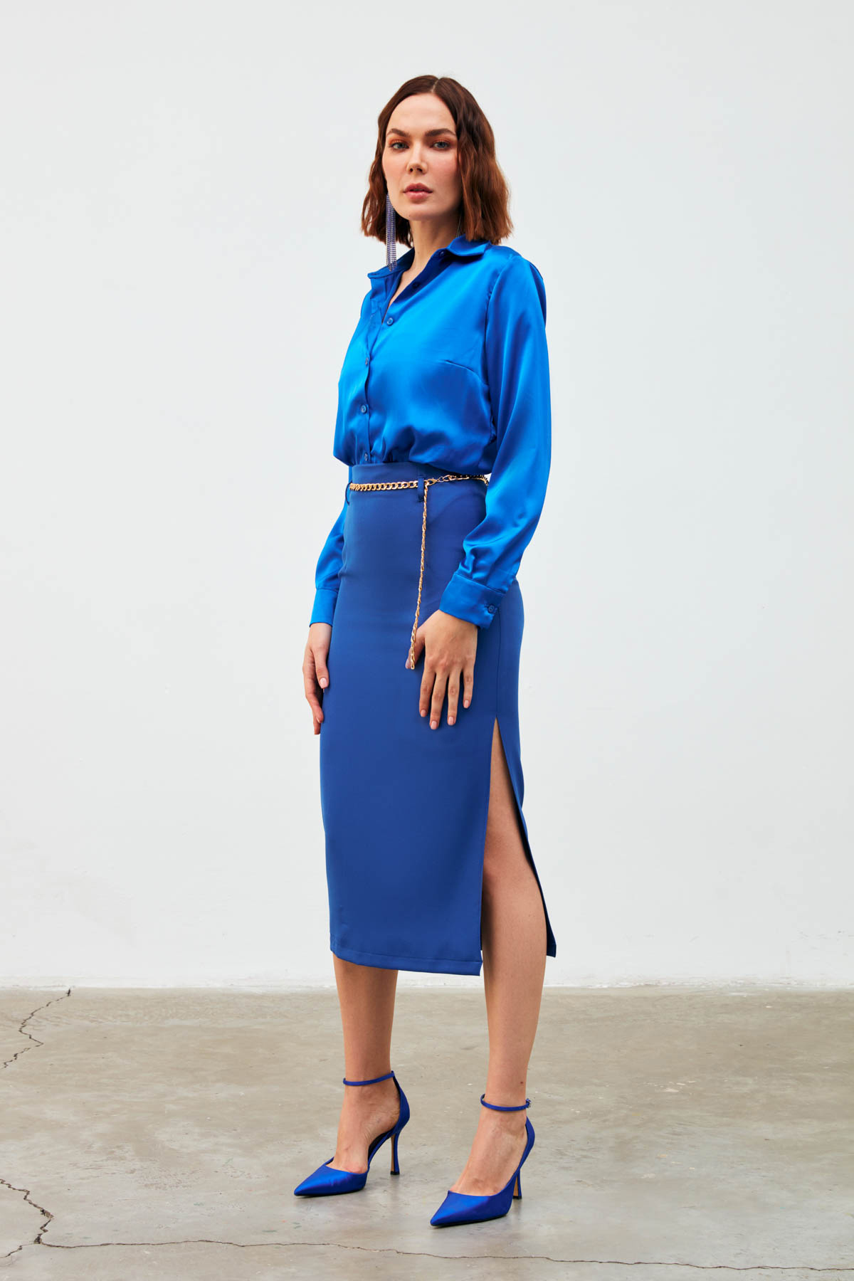 Zincir kemerli kalem etek - İNDİGO