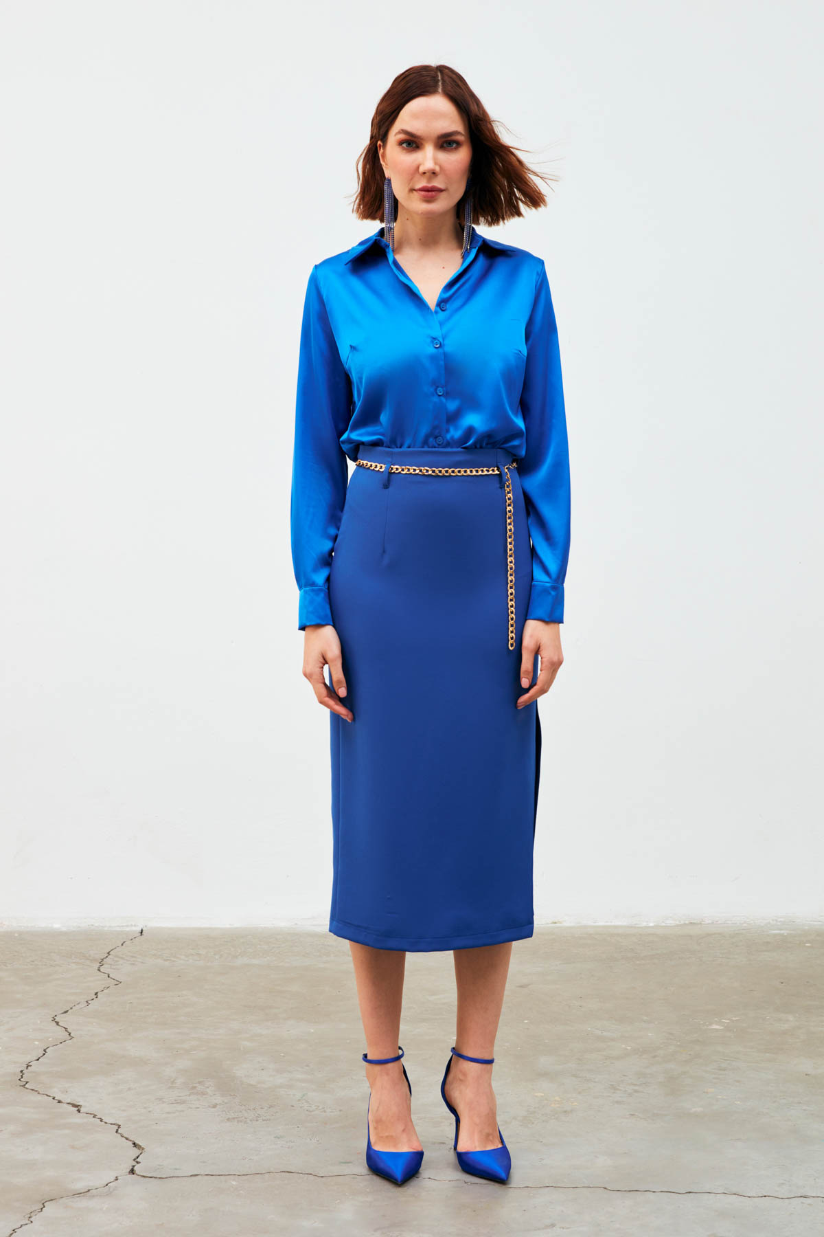 Zincir kemerli kalem etek - İNDİGO