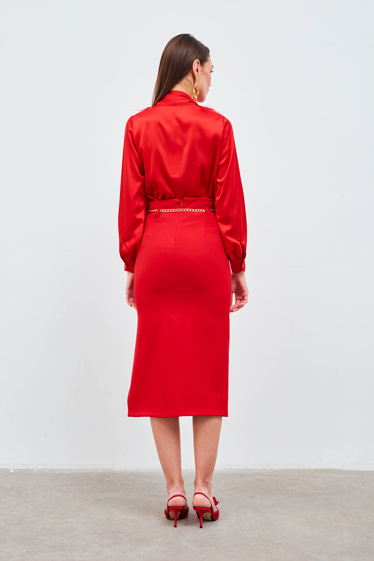 Zincir kemerli kalem etek - KIRMIZI