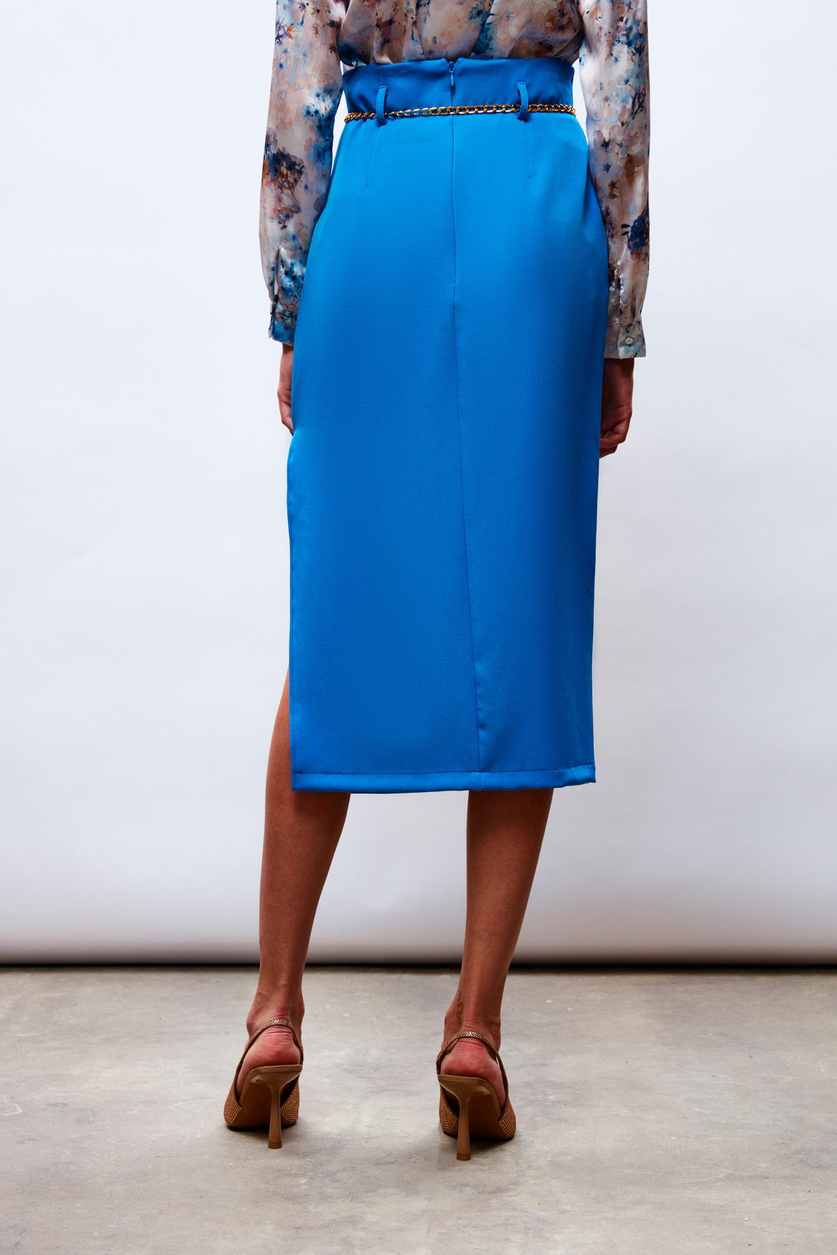 Chain Belt Pencil Skirt - BLUES