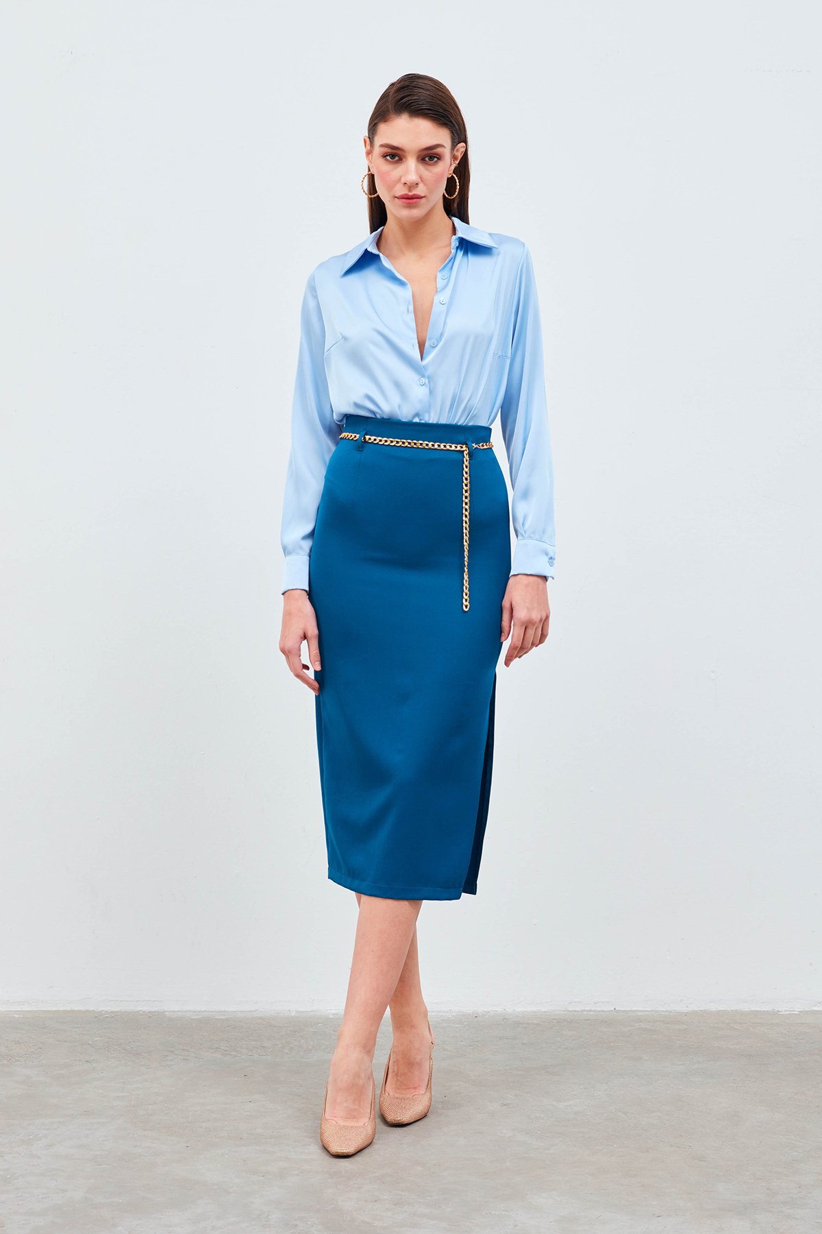 Zincir kemerli kalem etek - PETROL MAVİSİ