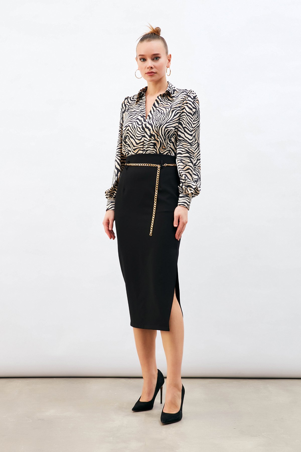 Zincir kemerli kalem etek - SİYAH