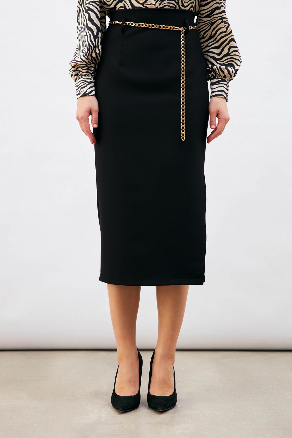 Zincir kemerli kalem etek - SİYAH