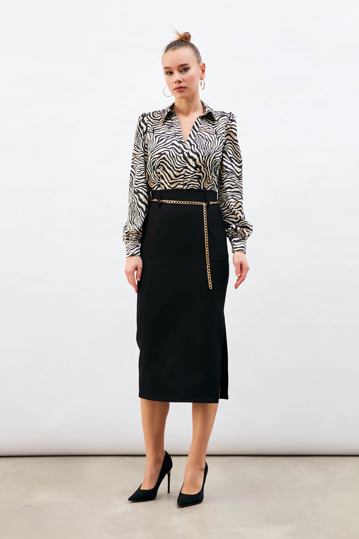 Zincir kemerli kalem etek - SİYAH