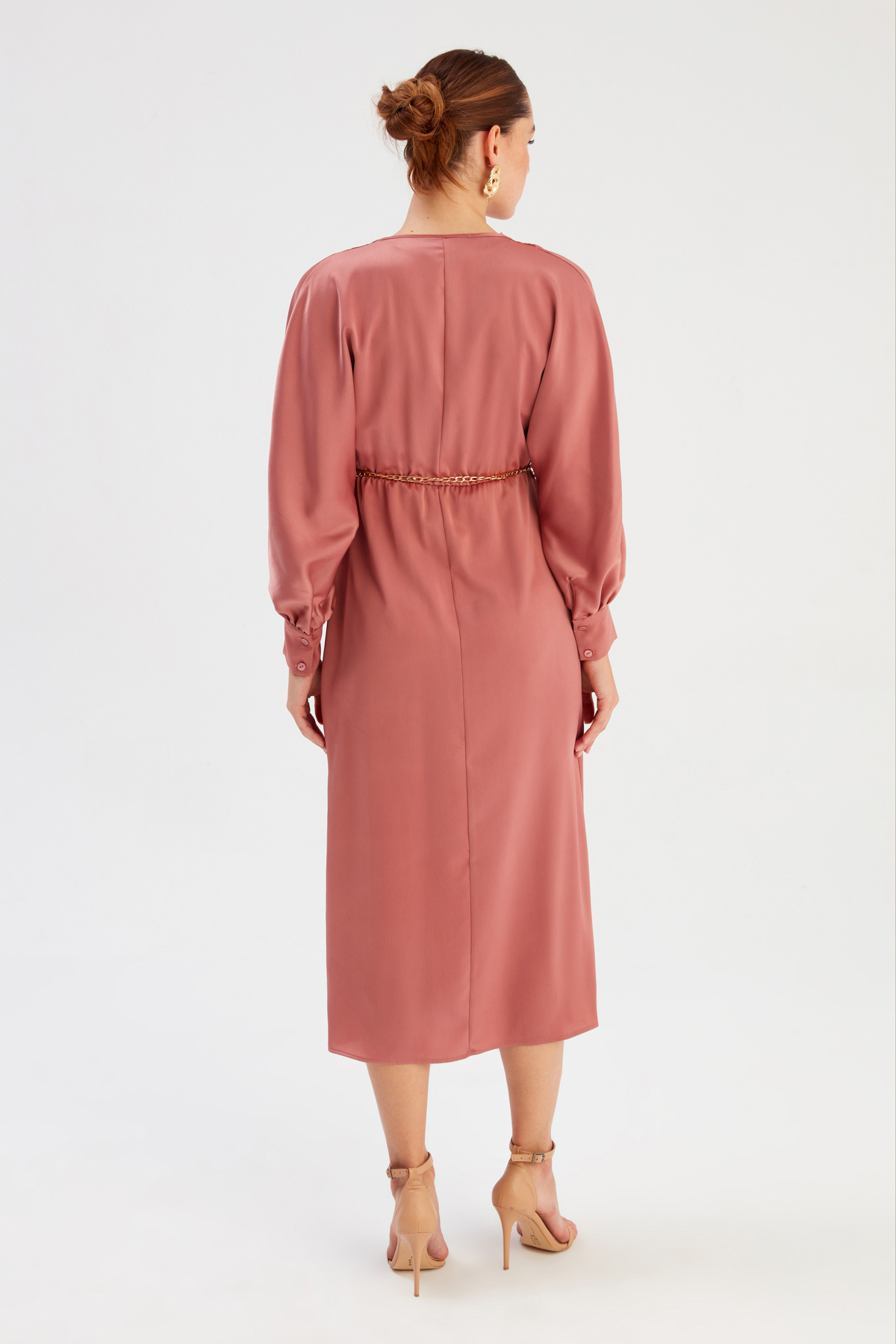 Zincir Kemerli Saten Elbise - PUDRA