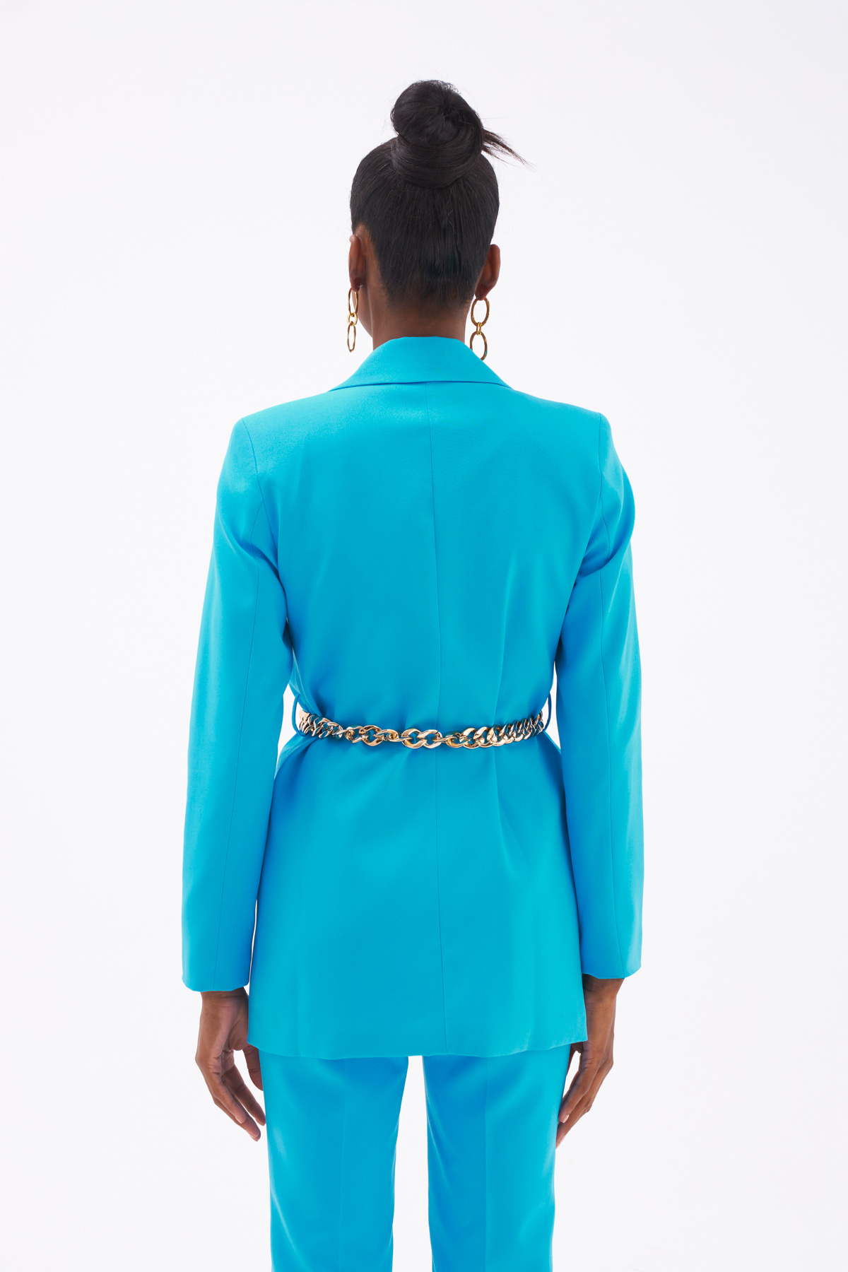 Zincir Kemerli Uzun Ceket - AÇIK MAVİ