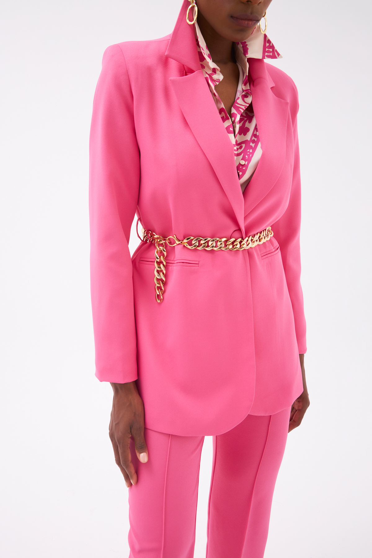 Zincir Kemerli Uzun Ceket - FUŞYA