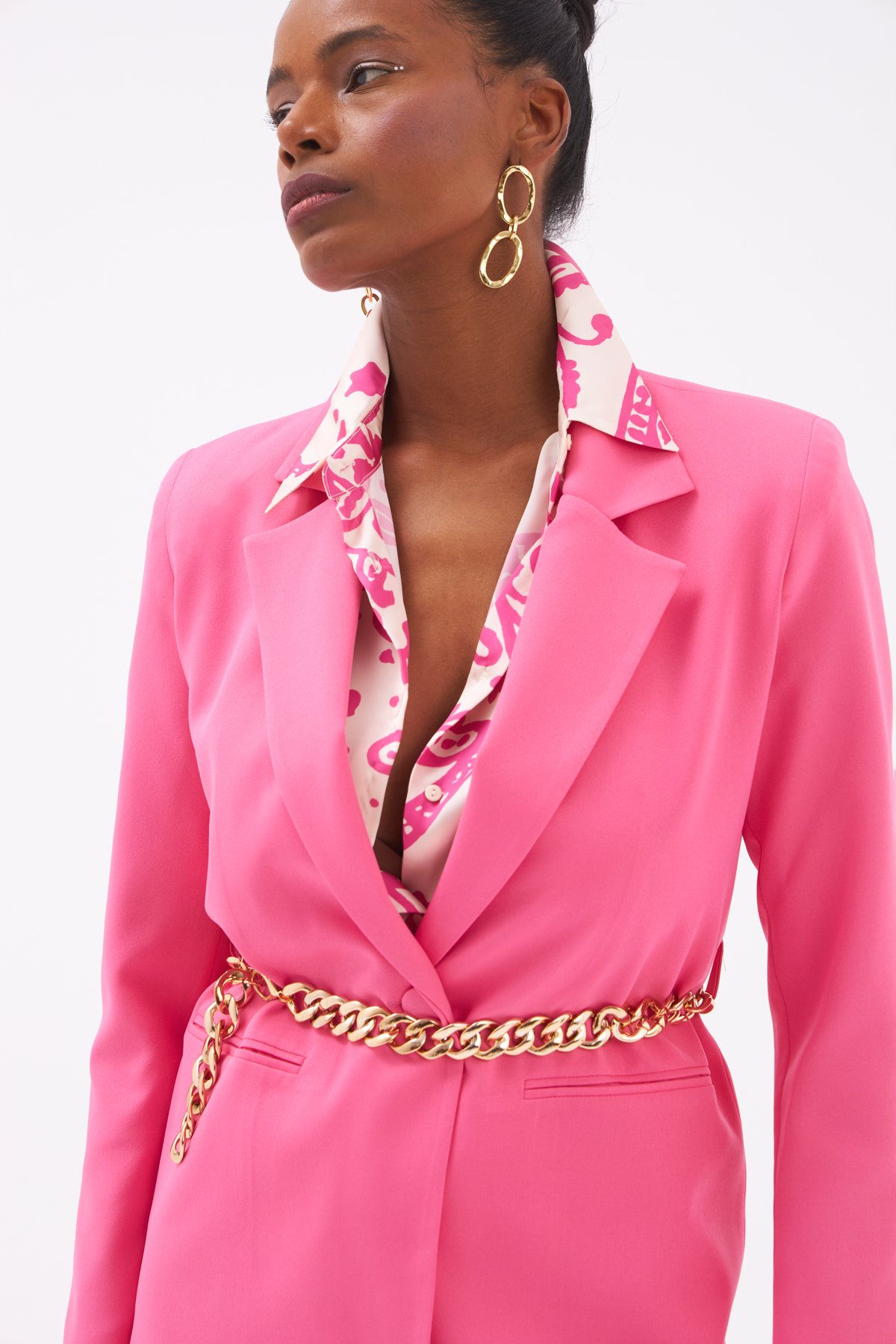 Zincir Kemerli Uzun Ceket - FUŞYA