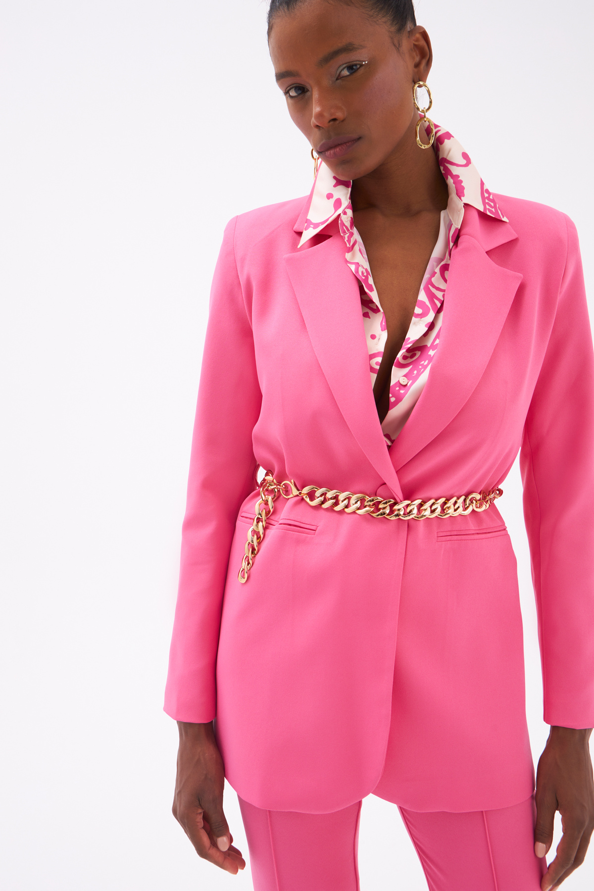 Zincir Kemerli Uzun Ceket - FUŞYA