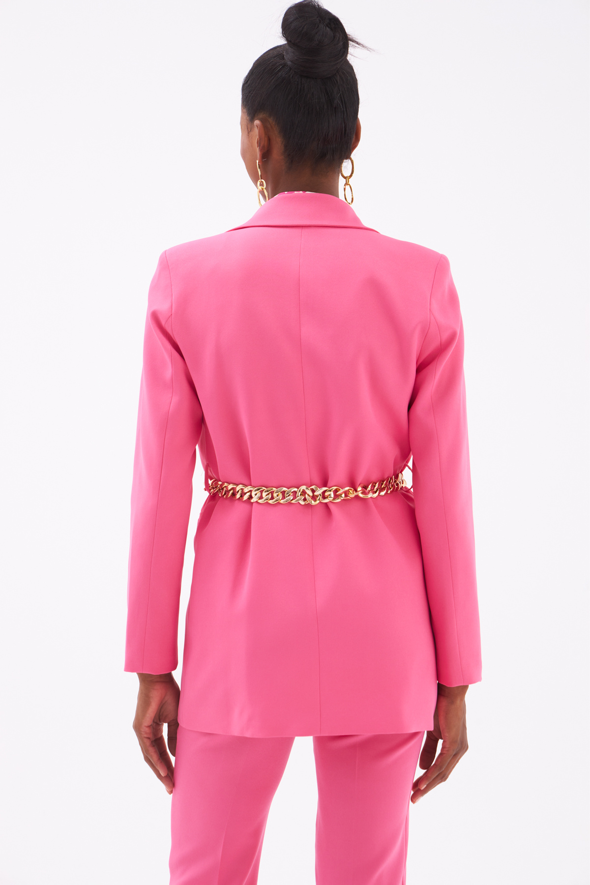Zincir Kemerli Uzun Ceket - FUŞYA