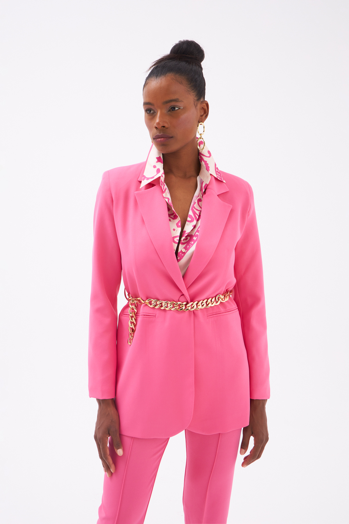 Zincir Kemerli Uzun Ceket - FUŞYA