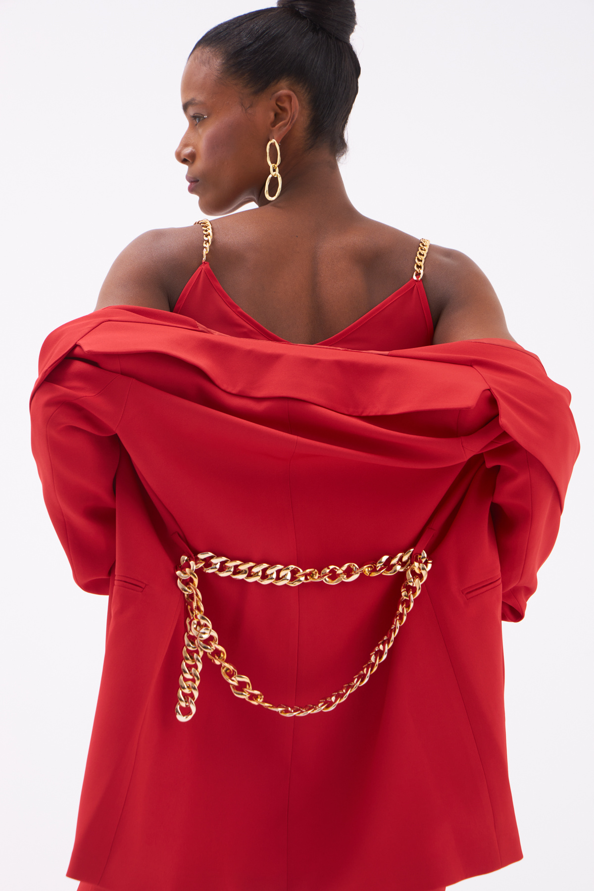 Zincir Kemerli Uzun Ceket - KIRMIZI