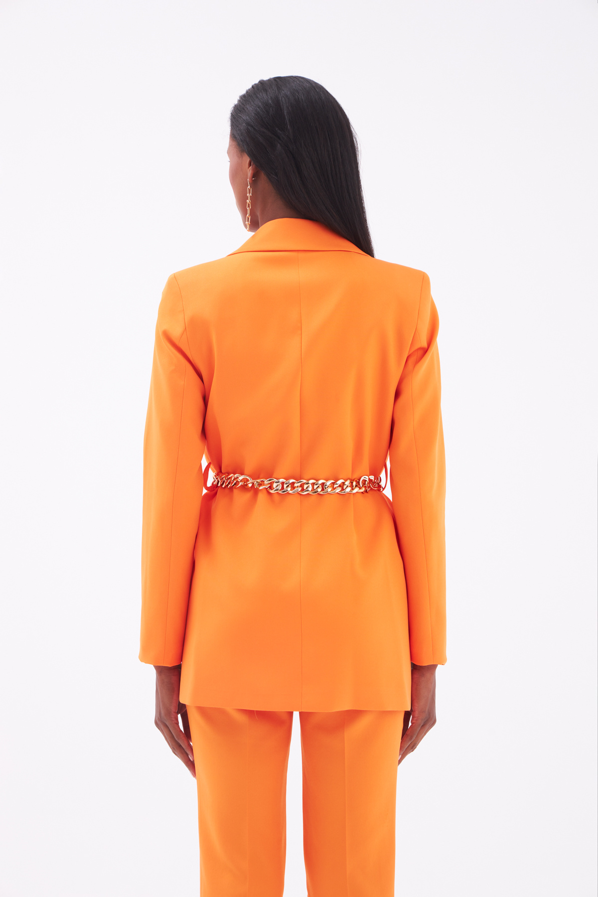 Zincir Kemerli Uzun Ceket - ORANJ