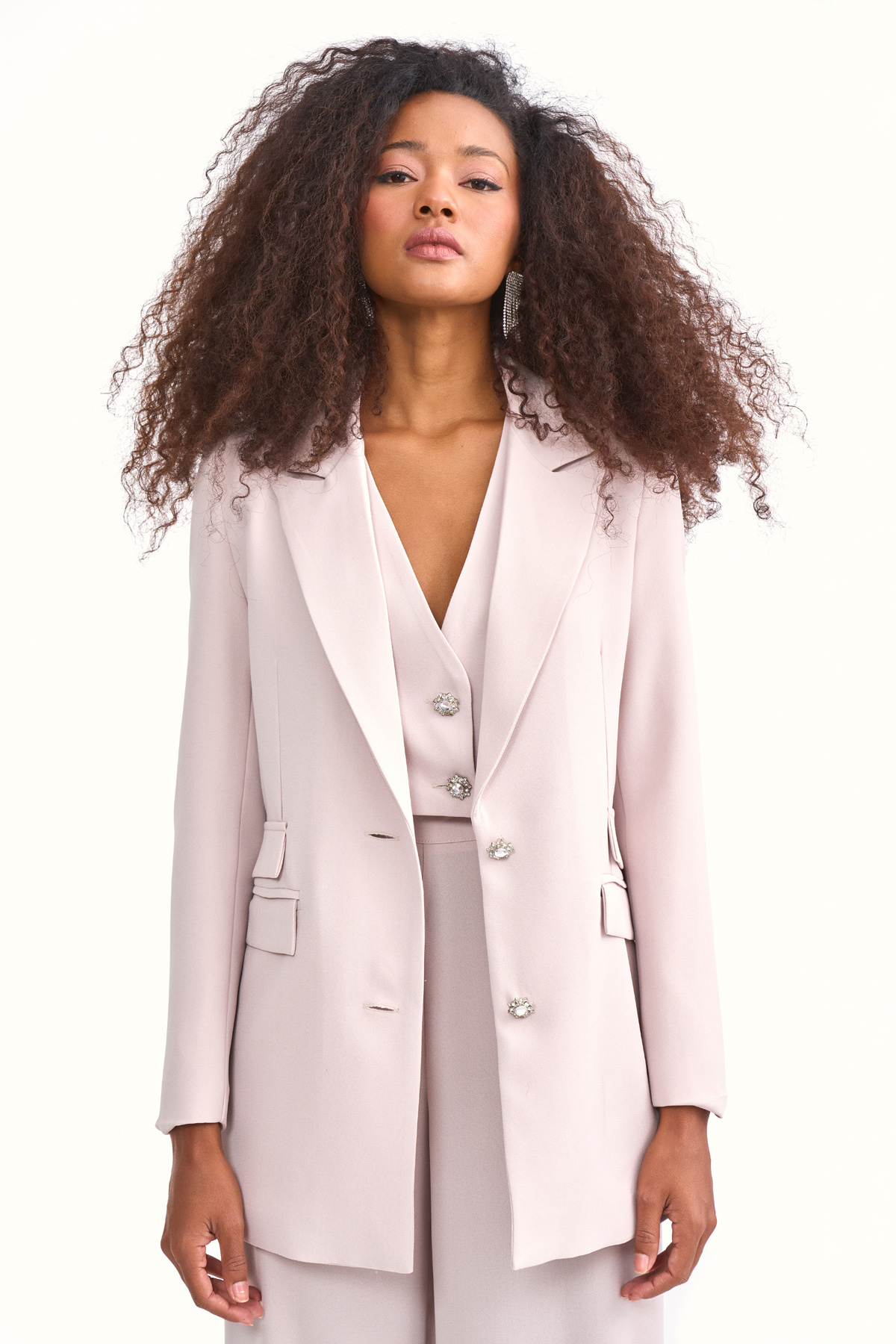 Zircon stone button shabby jacket - STONE