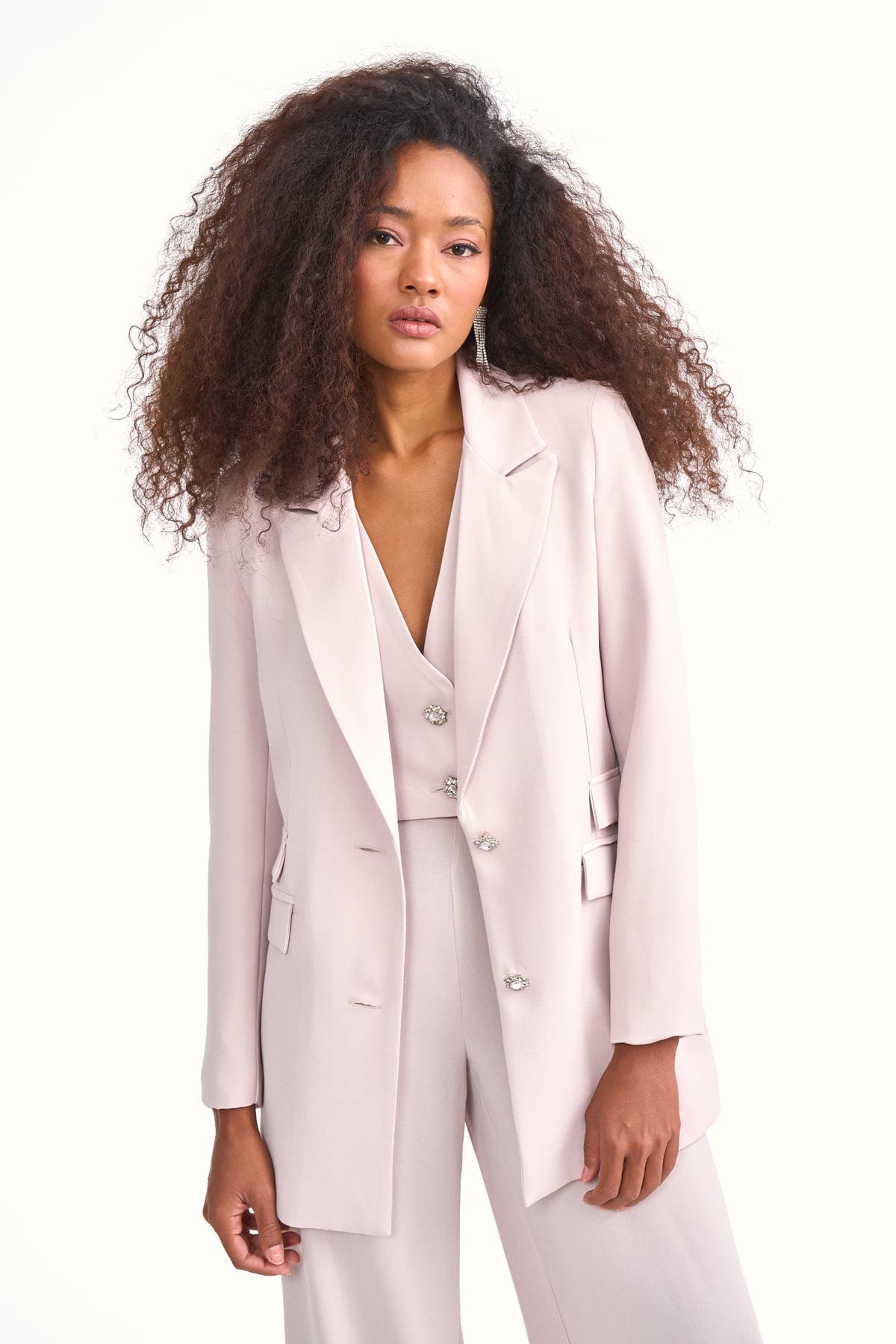 Zircon stone button shabby jacket - STONE