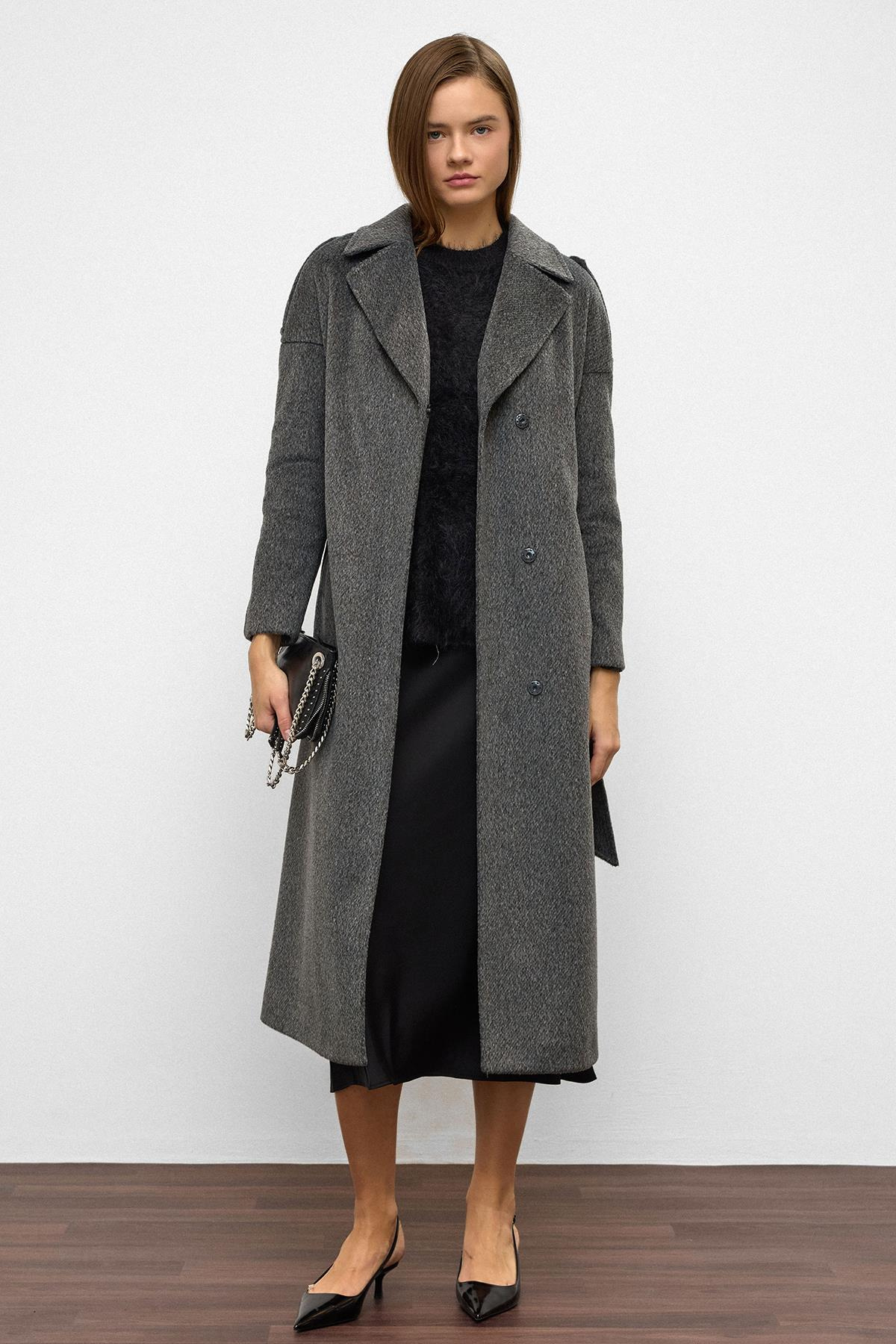 Apolet Detaylı Çıt Çıt Kapamalı Oversize Moher Kaban ANTRASİT 3147