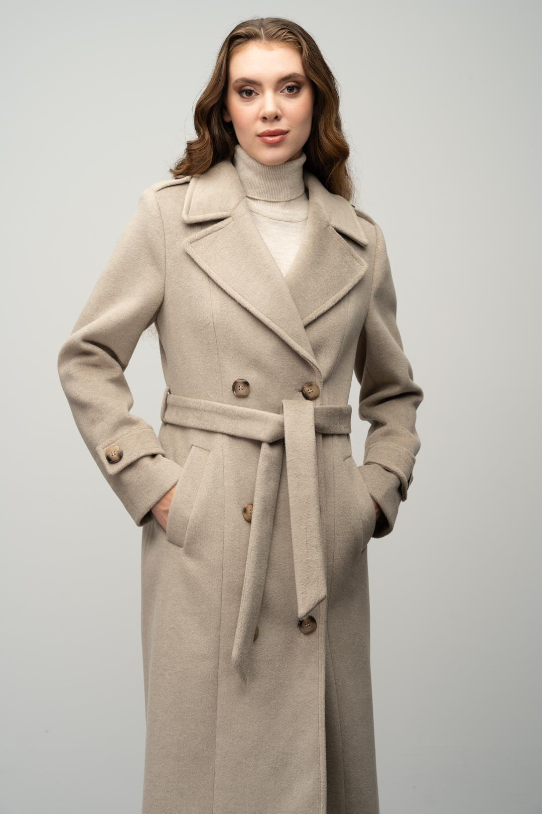 Double-Breasted Long Coat with Epaulette Detail STONE 3056