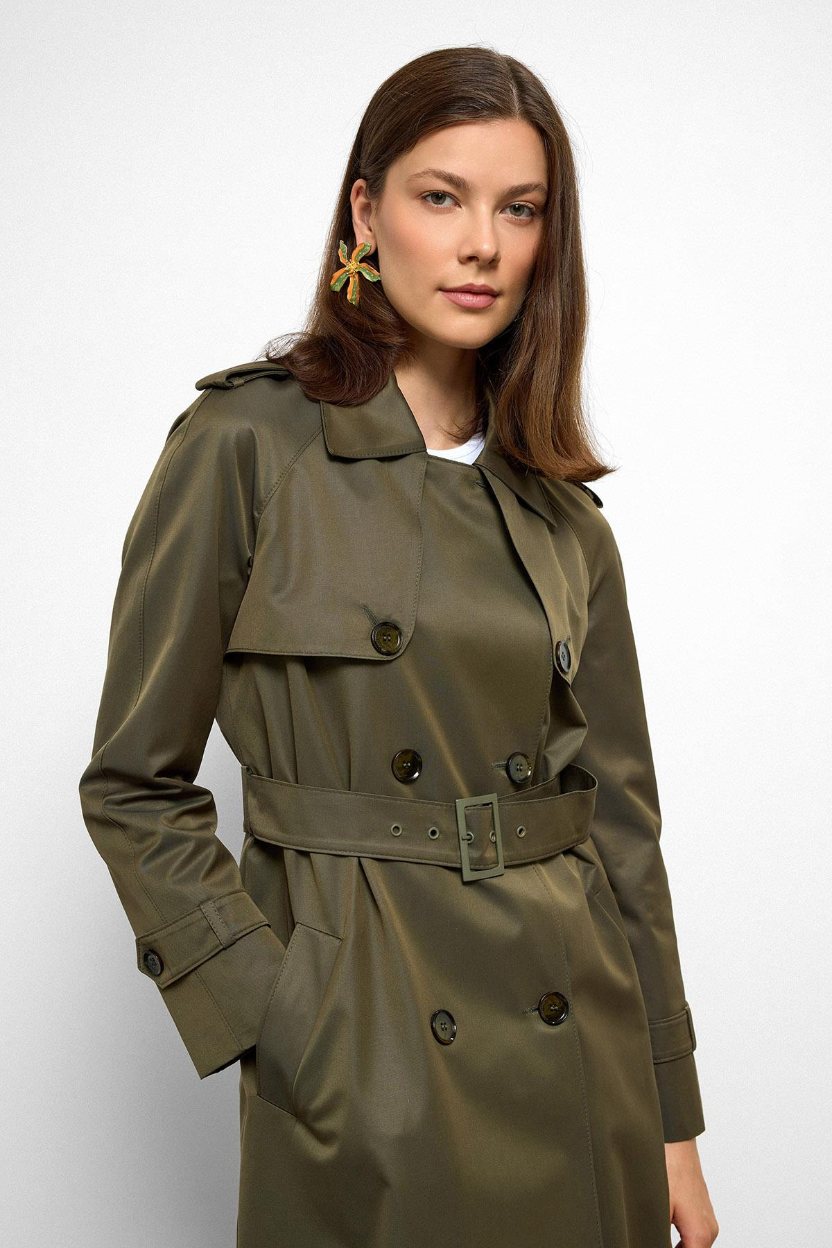 Raglan Sleeve Water Repellent Trench Coat with Epaulette and Cape Details A.HAKİ 6766