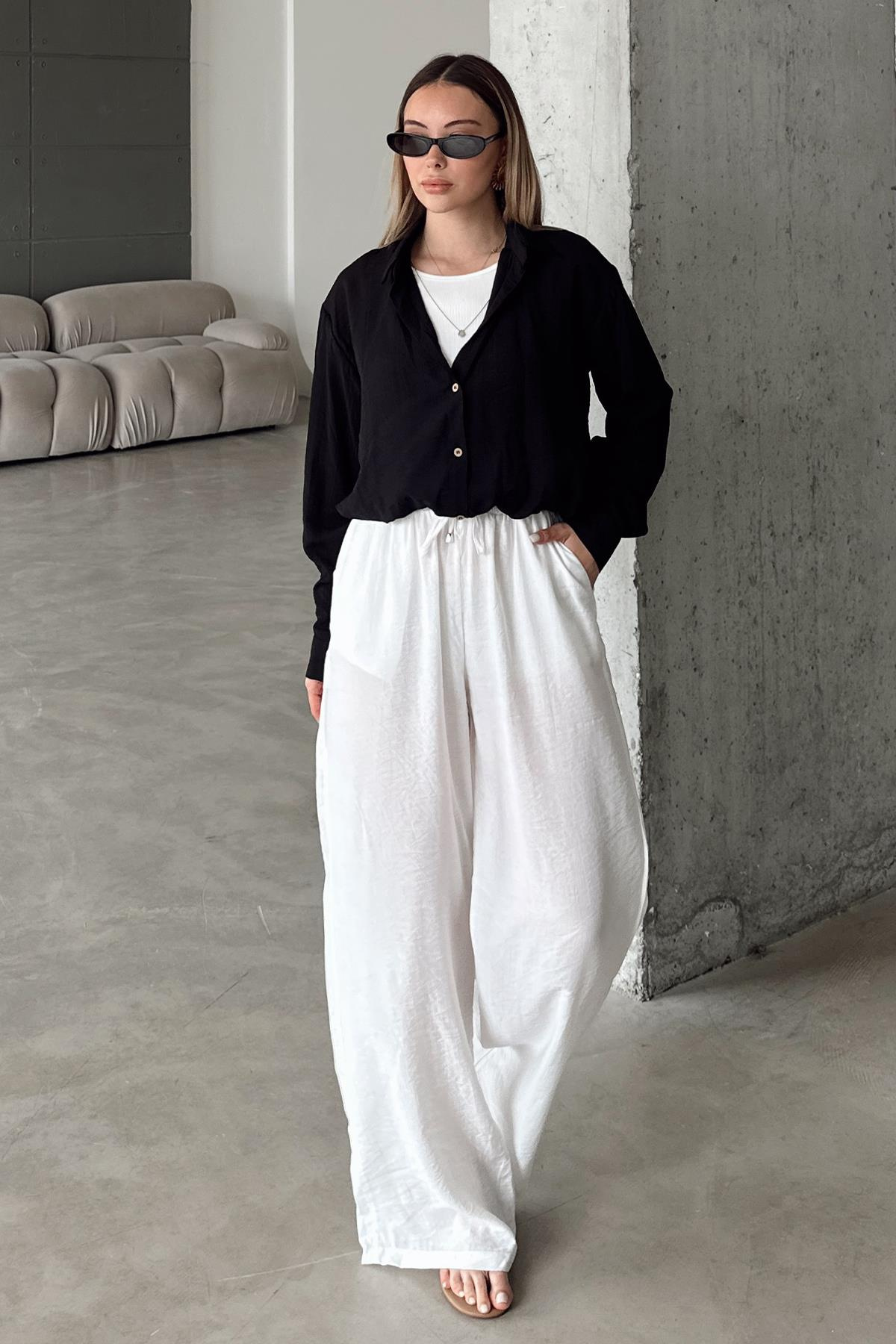 Atlet ve Kolye Aksesuarlı Chrush Kısa Gömlek SİYAH 9353