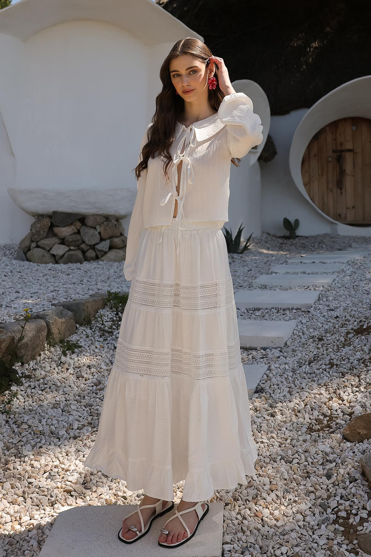 Bağcık Detaylı Crop Gömlek BEYAZ 9314