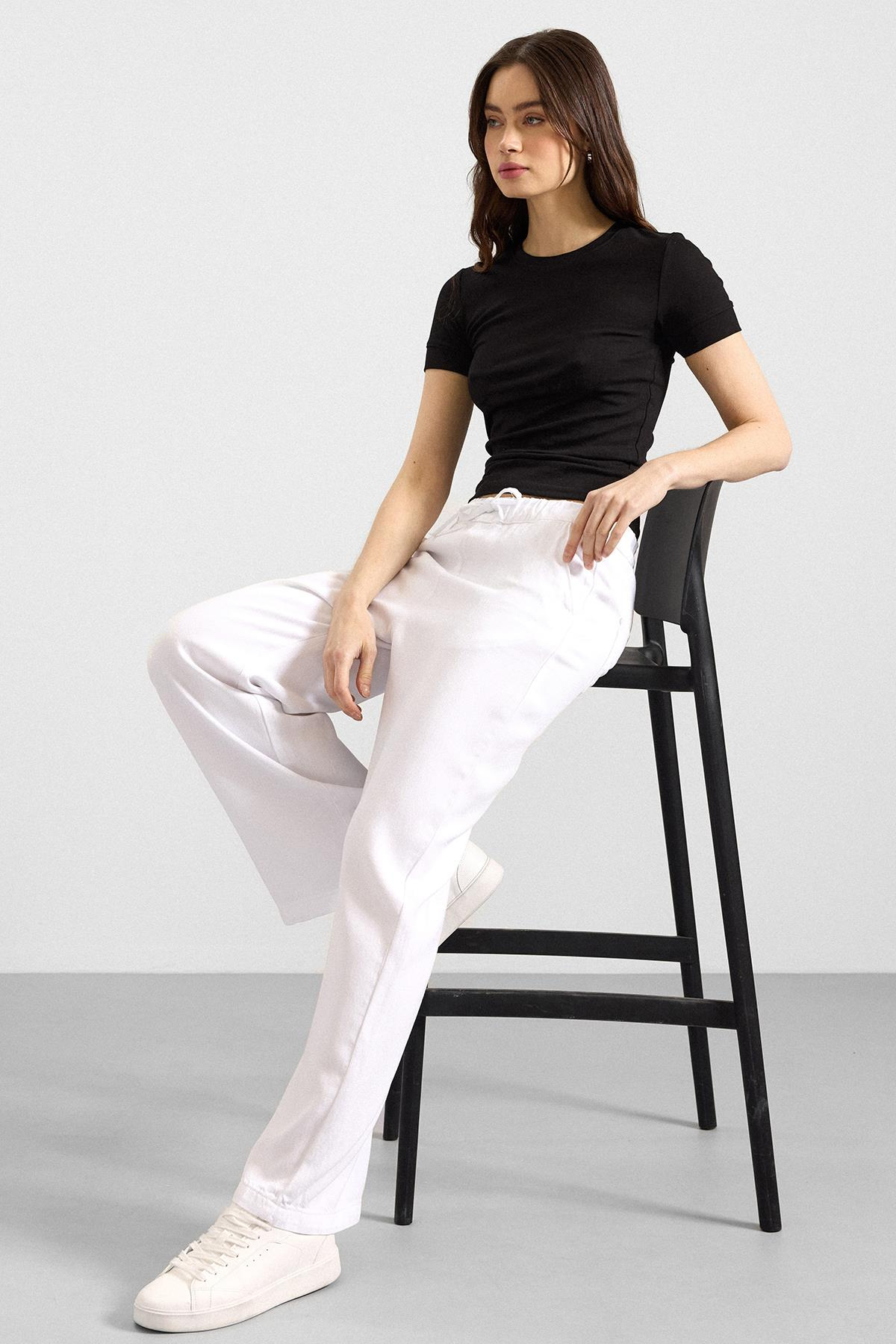 Beli Lastikli Rahat Kesim Soft Denim Pantolon BEYAZ 7587