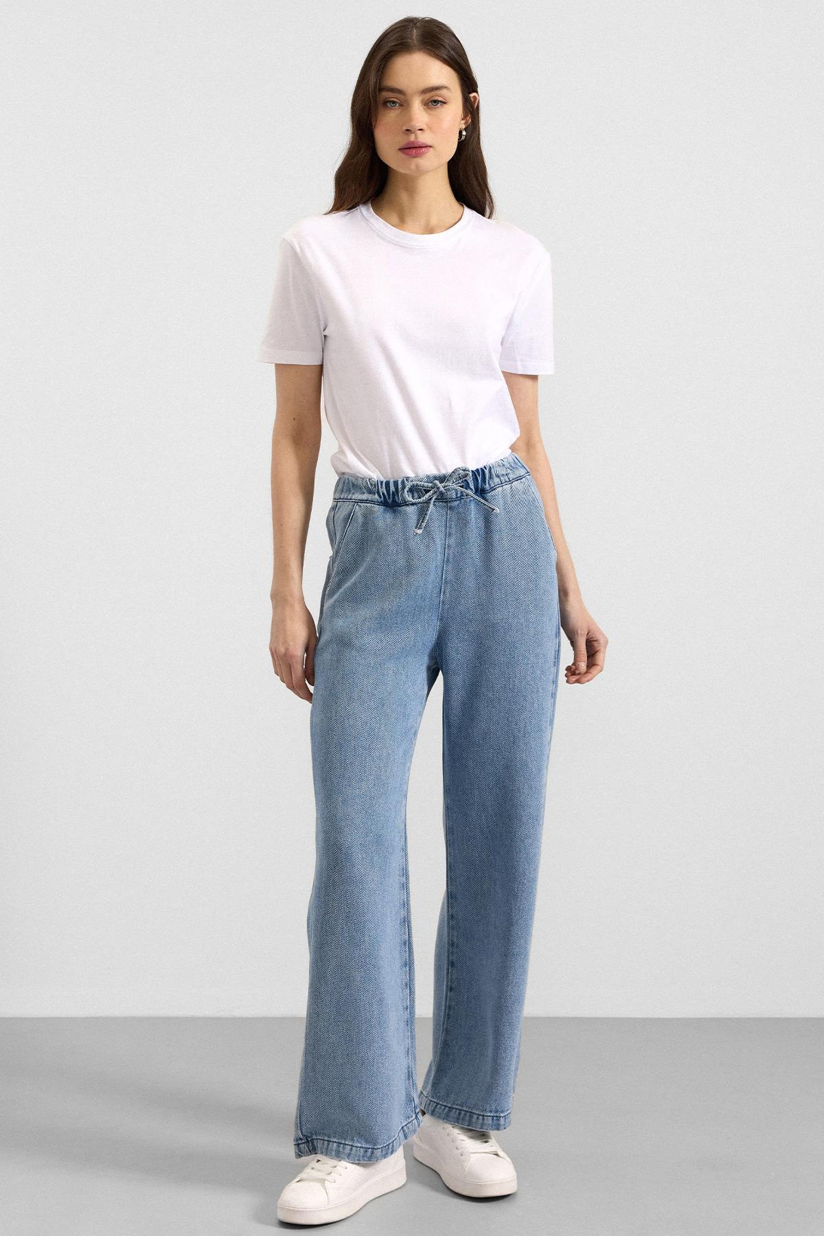 Beli Lastikli Rahat Kesim Soft Denim Pantolon AÇIK MAVİ 7587