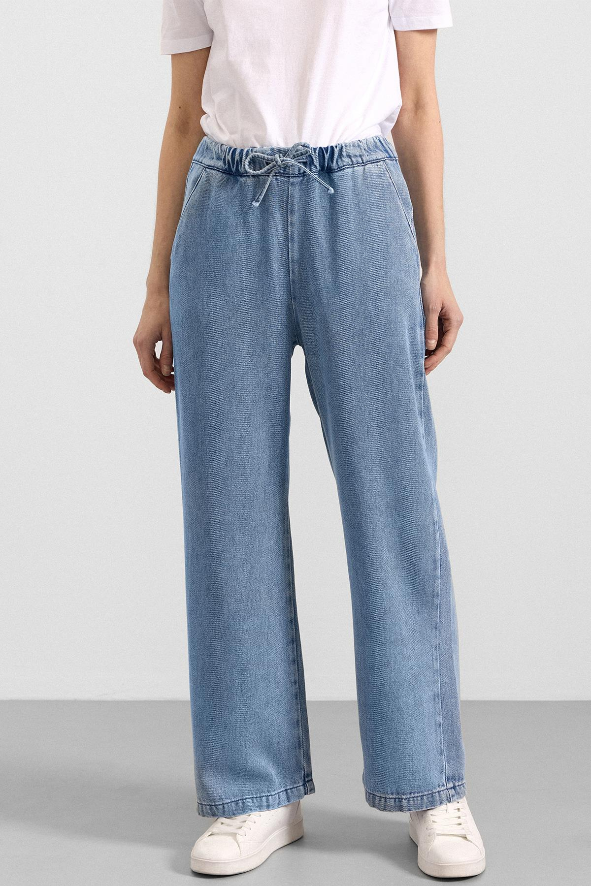 Beli Lastikli Rahat Kesim Soft Denim Pantolon AÇIK MAVİ 7587