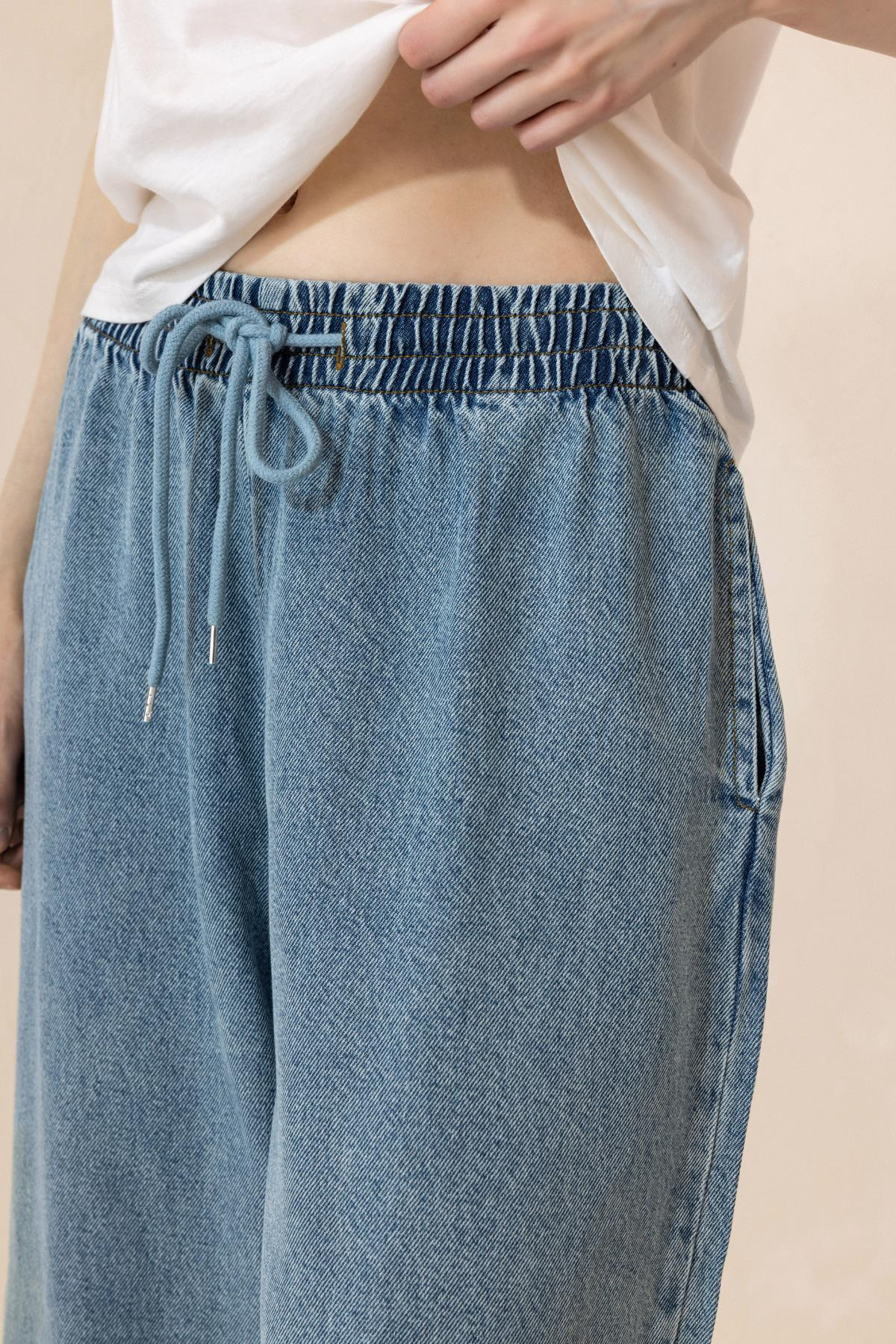 Beli Lastikli Salaş Yumuşak Kot Pantolon MAVİ 7576