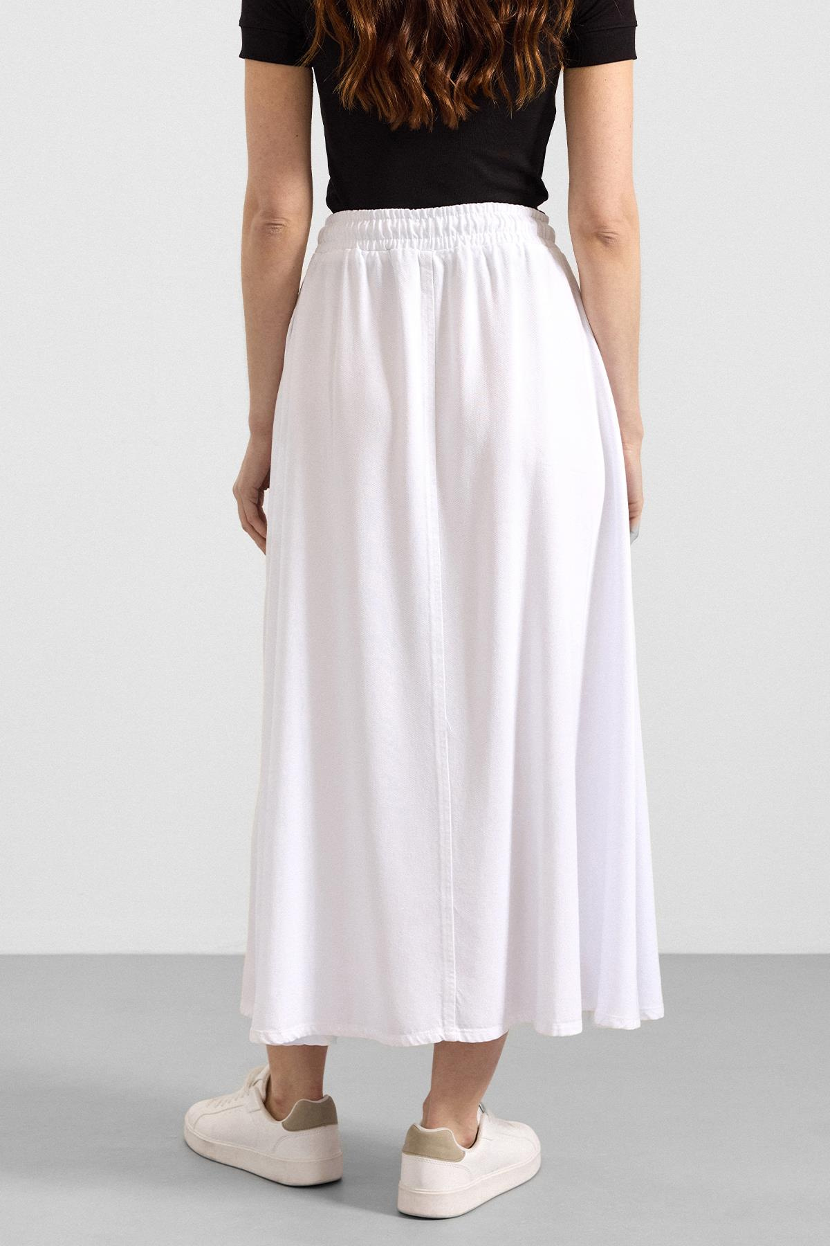 Beli Lastikli Soft Denim Etek BEYAZ 7068