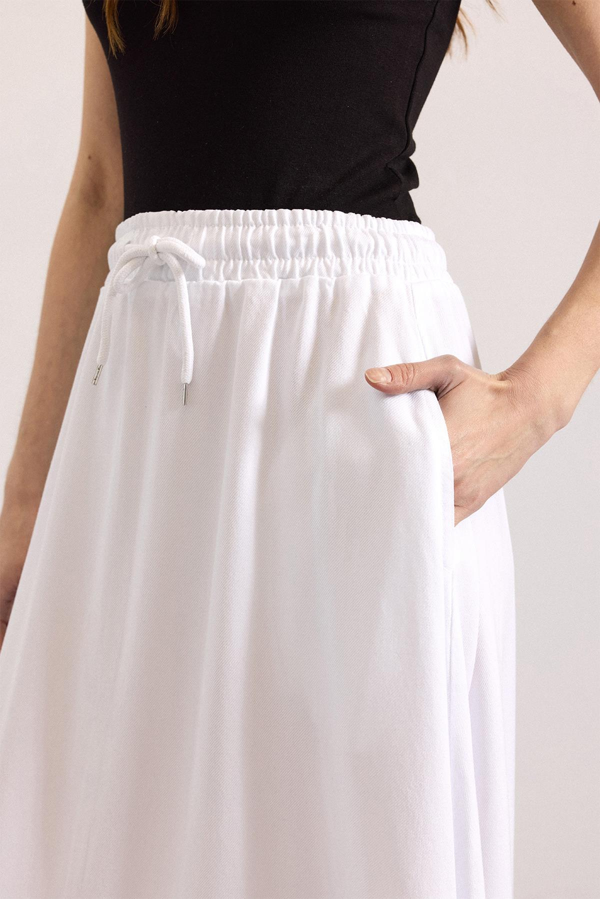 Beli Lastikli Soft Denim Etek BEYAZ 7068