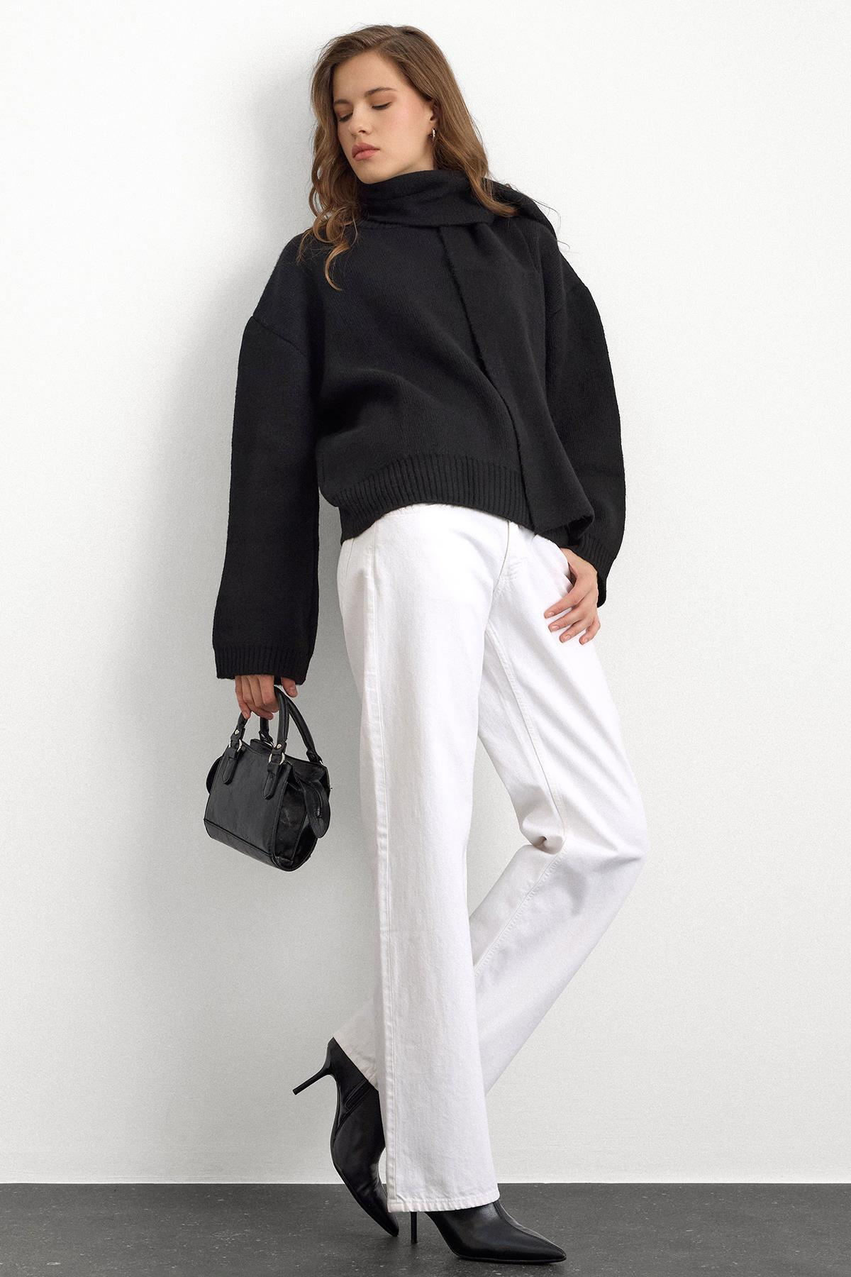 Bisiklet Yaka Atkı Salaş Kalın Kazak SİYAH 8280