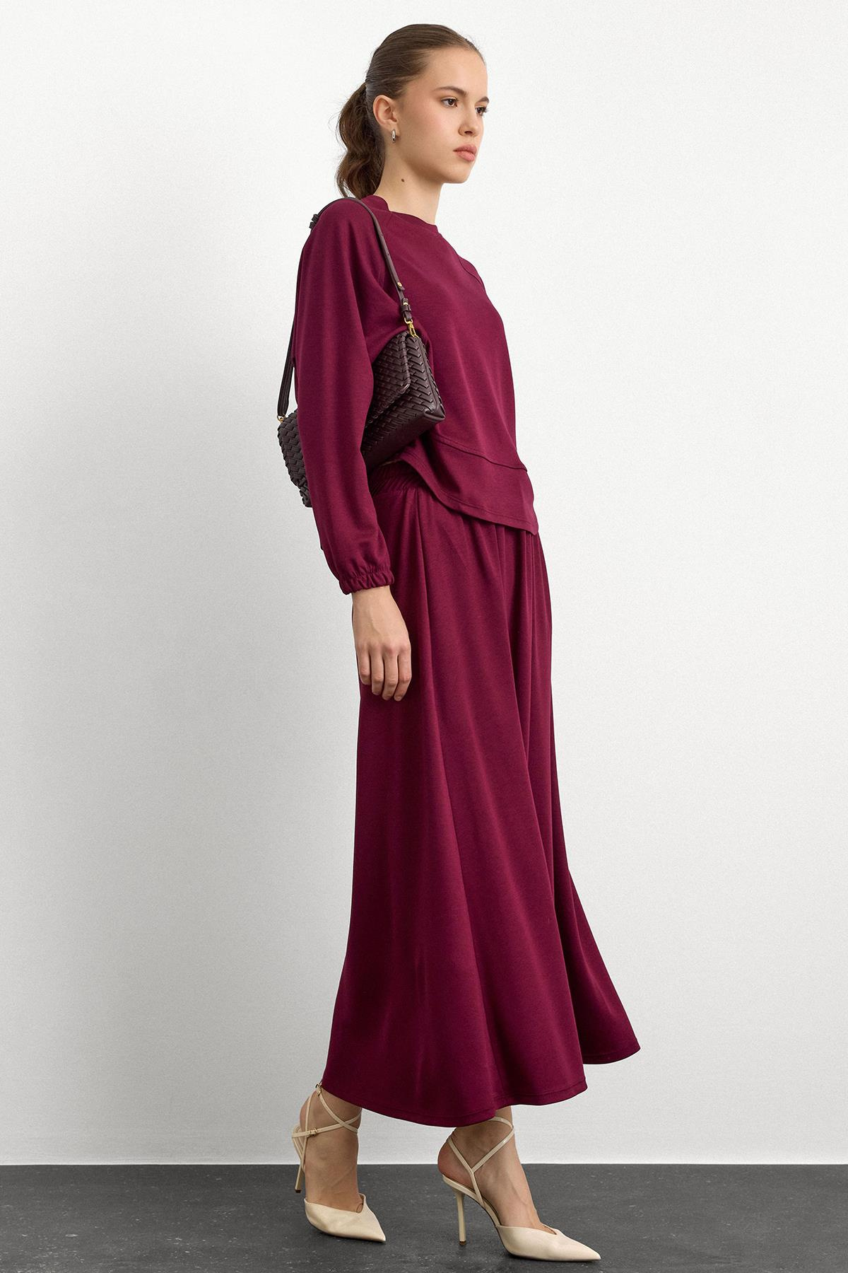 Bisiklet Yaka Örme Sweat Etekli Takım BORDO 9386-TK