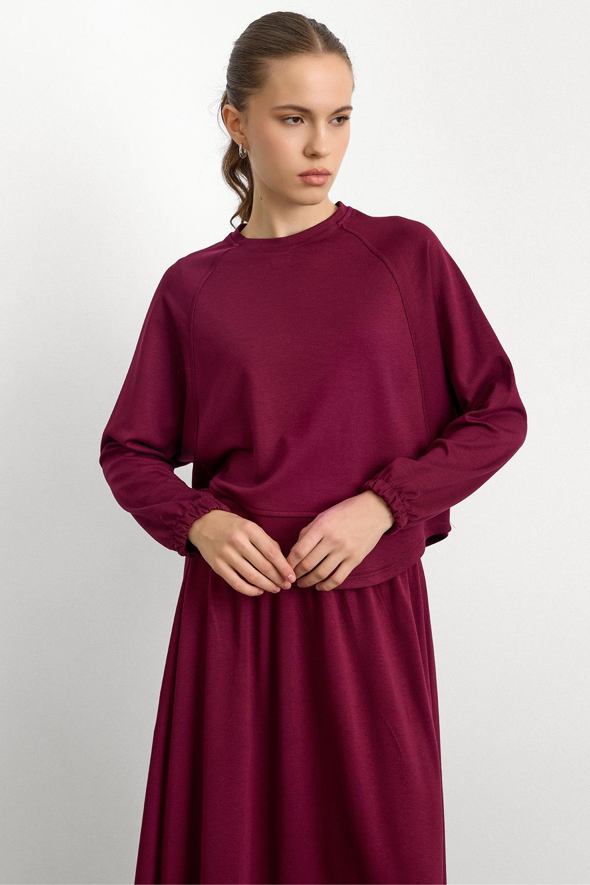 Bisiklet Yaka Örme Sweat Etekli Takım BORDO 9386-TK