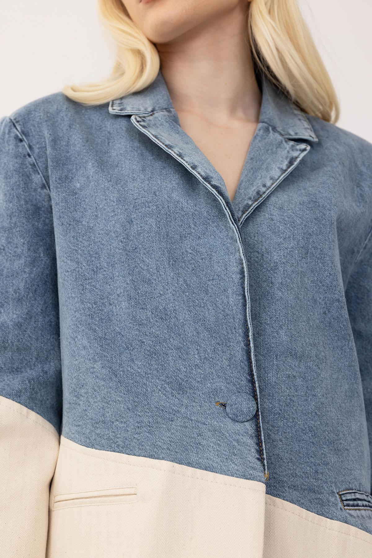 سترة جينز وبدلة بنطلون أزرق-بيج 9269-TK