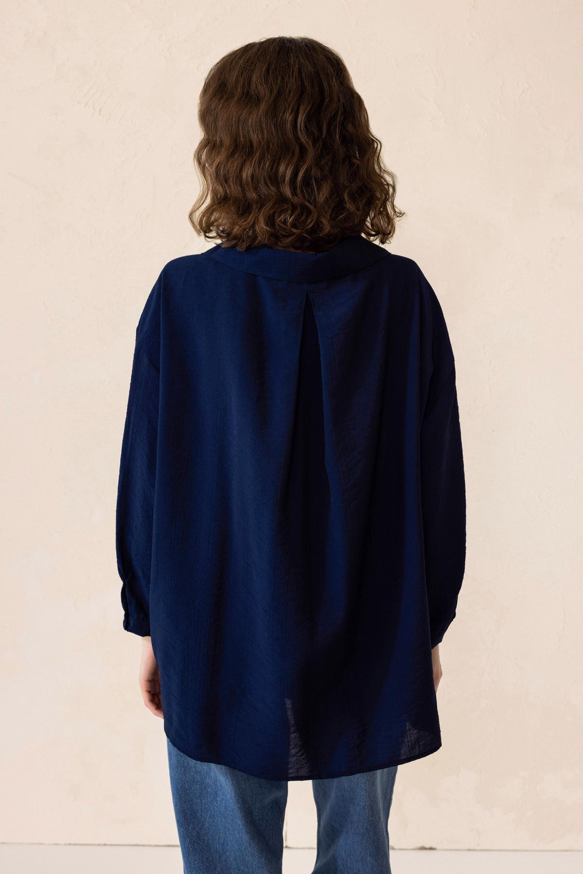 Oversized Shirt with Pocket Detail NAVY 9312
