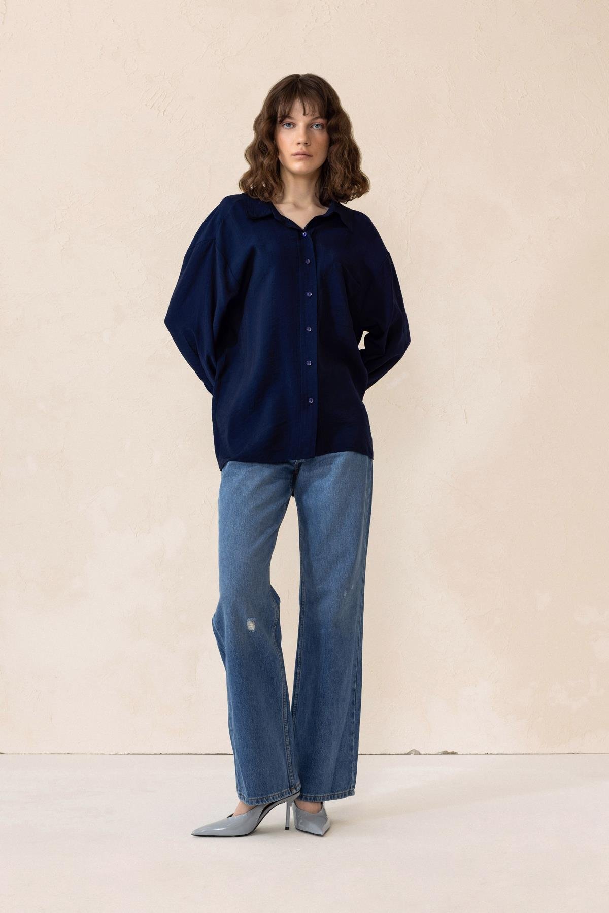 Oversized Shirt with Pocket Detail NAVY 9312