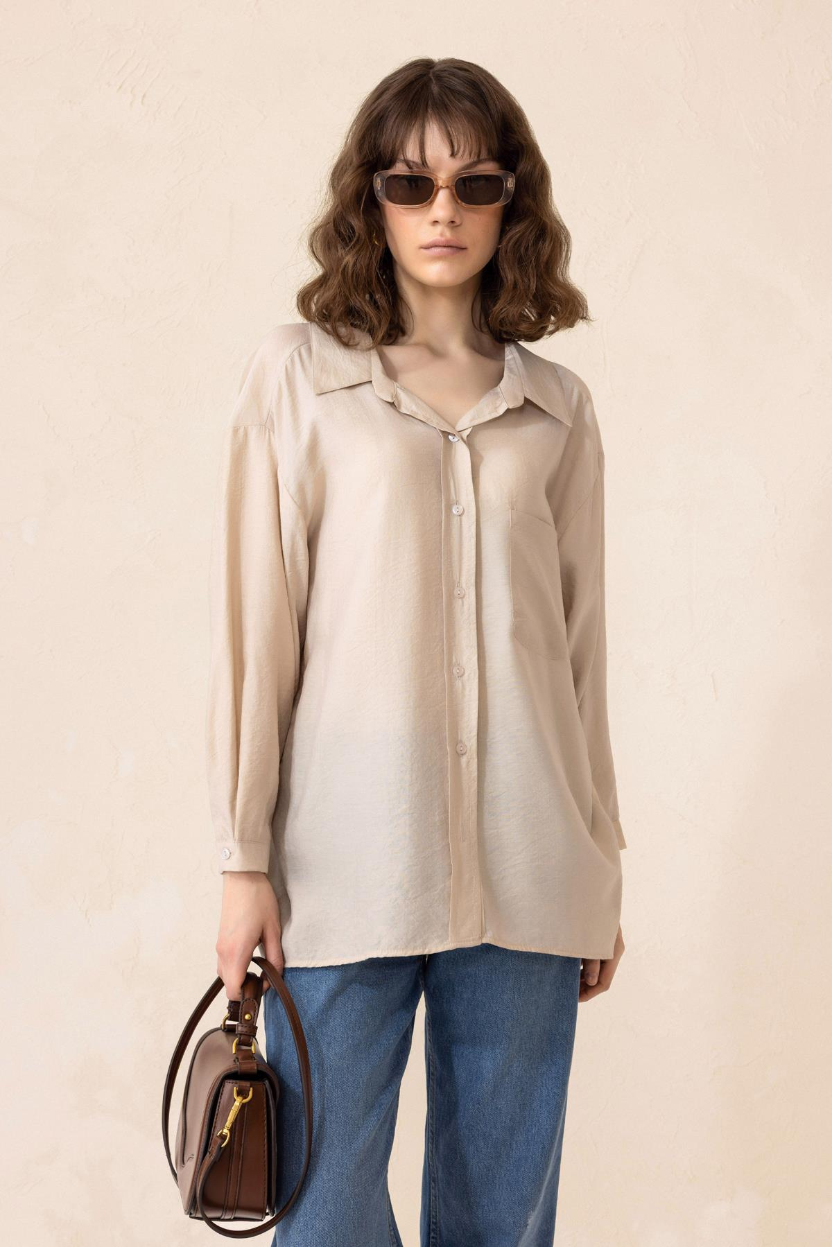 Oversized Shirt with Pocket Detail STONE 9312