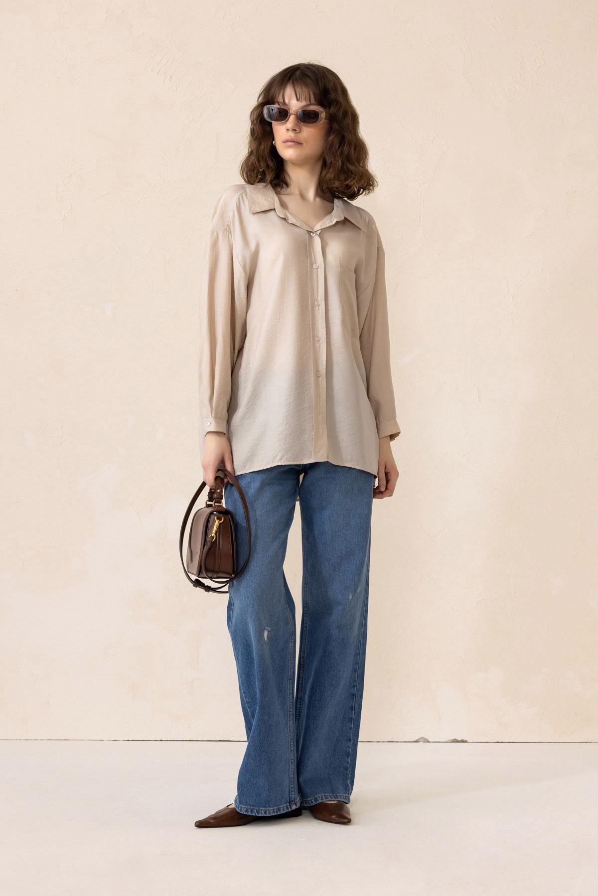 Oversized Shirt with Pocket Detail STONE 9312