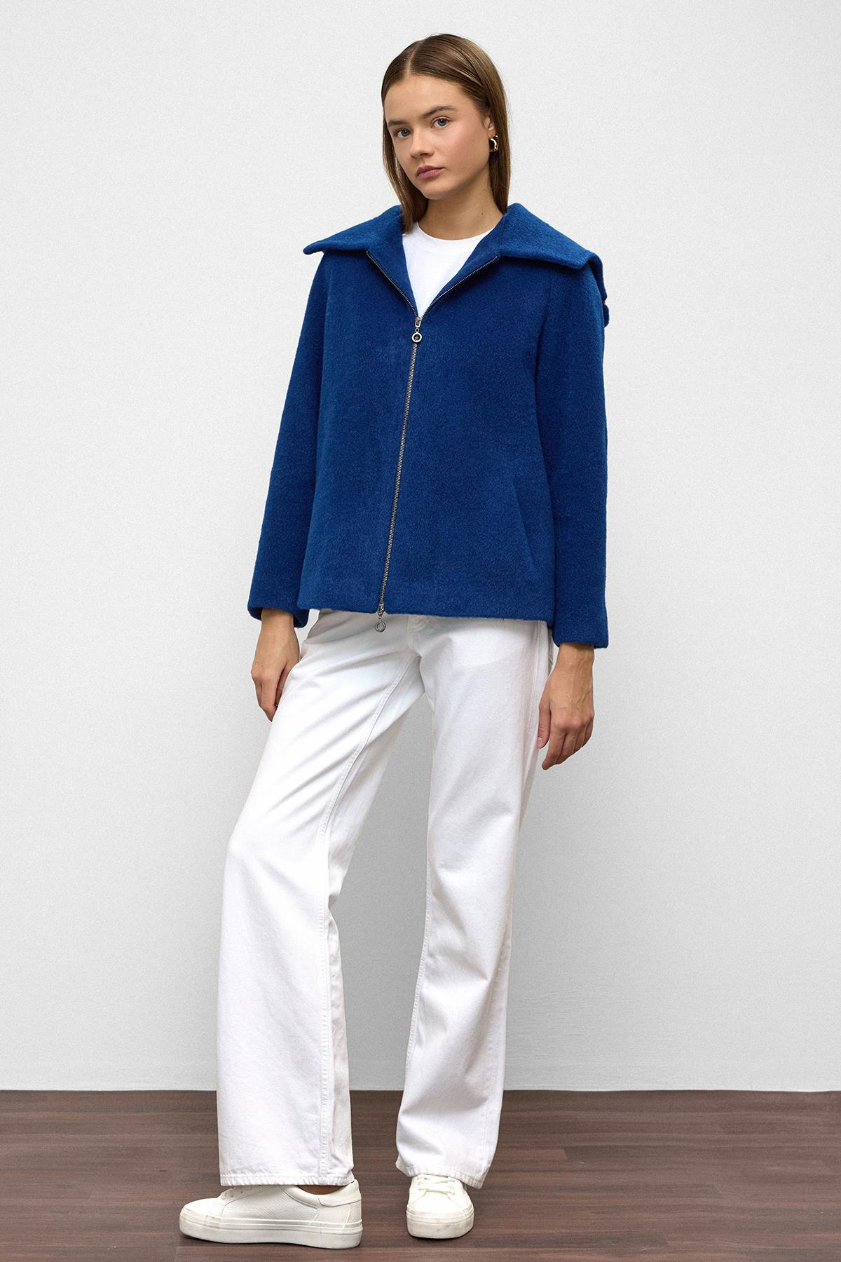 Çıkabilir Kapüşonlu Fermuar Detaylı Oversize Kaban SAKS 3128