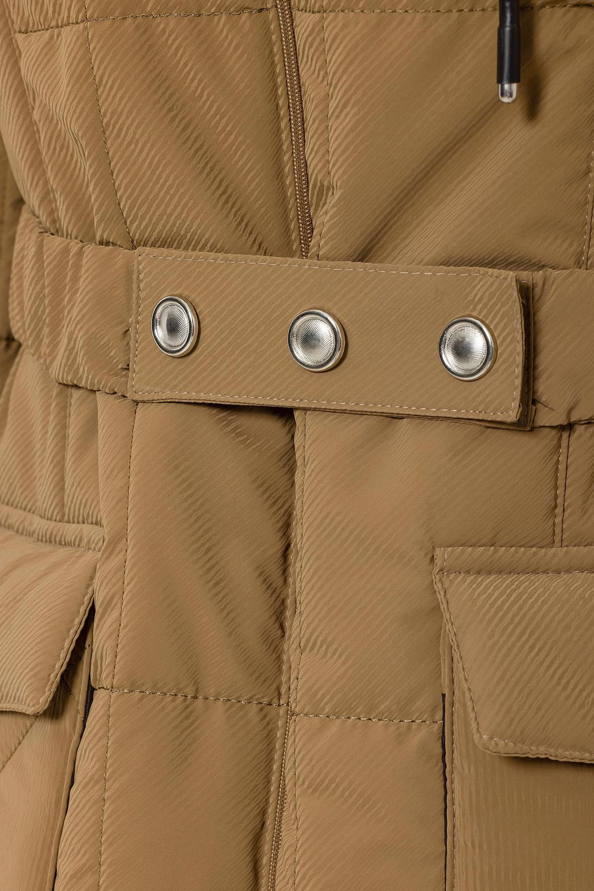 Removable Hooded Quilted Coat with Pocket CAMEL 6659