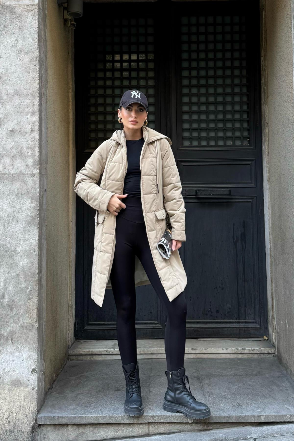 Removable Hooded Quilted Coat with Pocket IVORY 6659