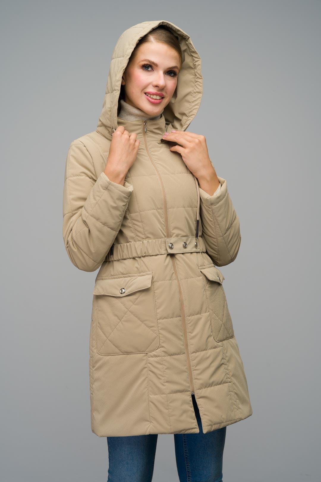 Removable Hooded Quilted Coat with Pocket IVORY 6659