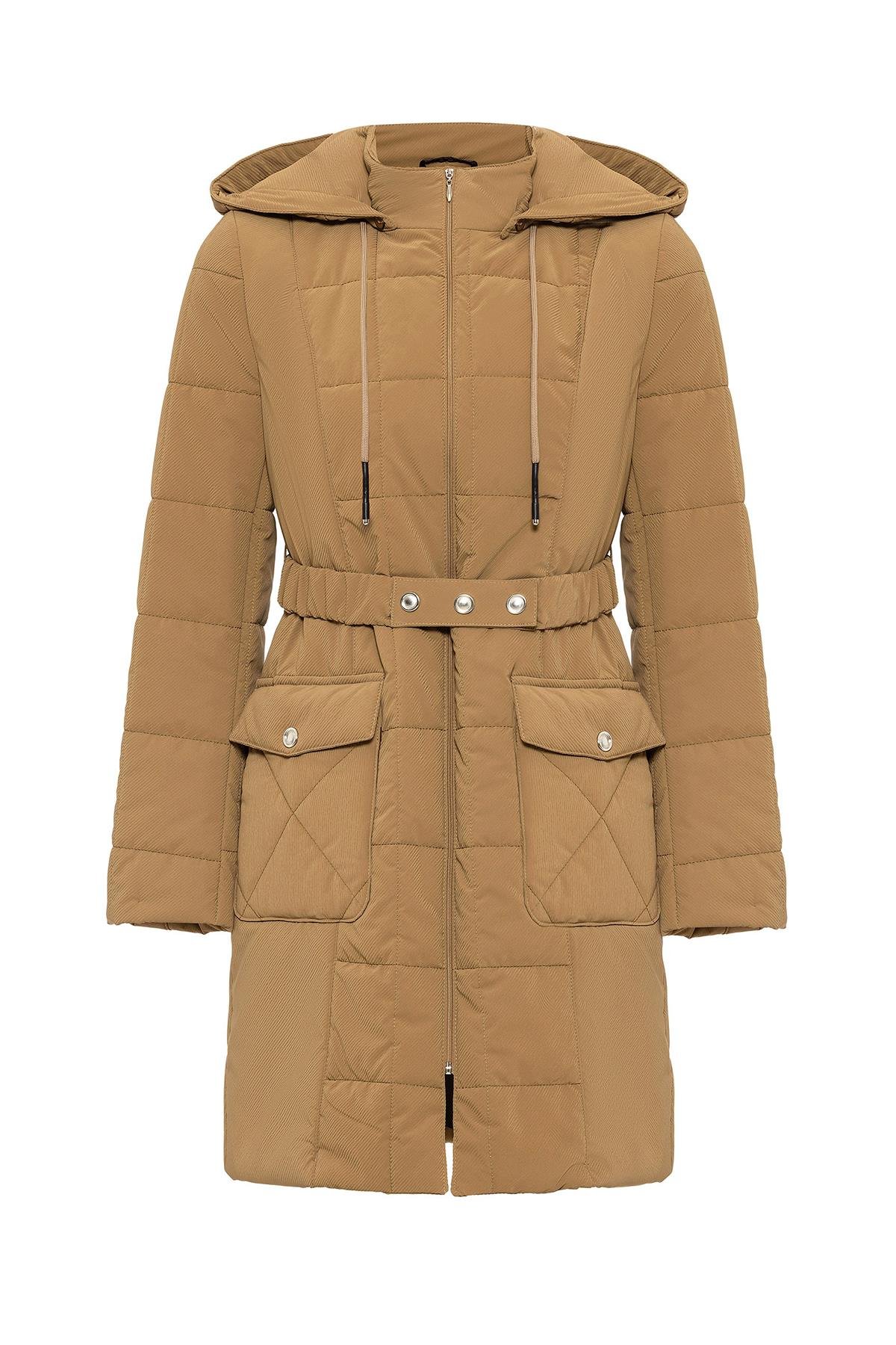 Removable Hooded Quilted Coat with Pocket CAMEL 6659