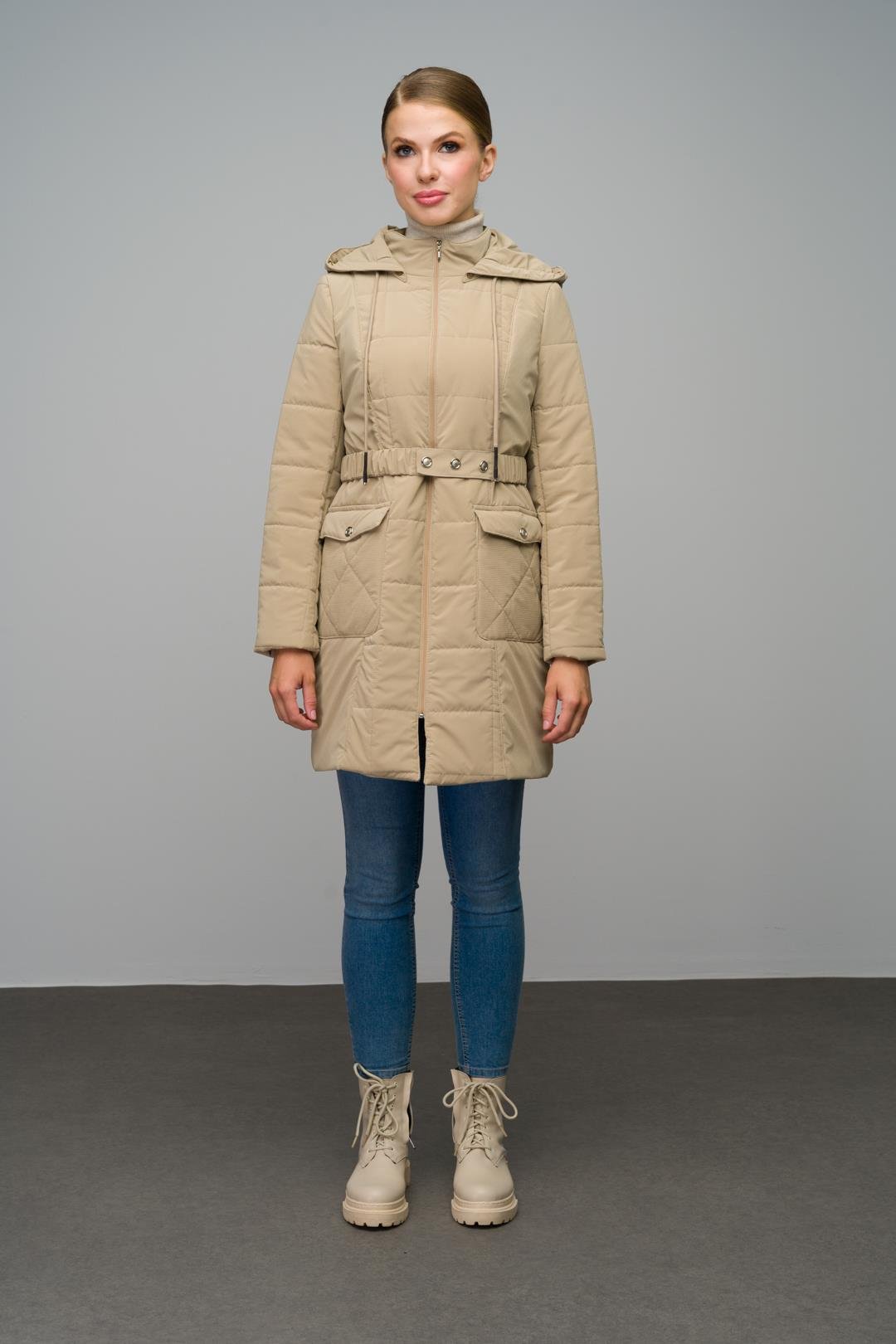 Removable Hooded Quilted Coat with Pocket IVORY 6659