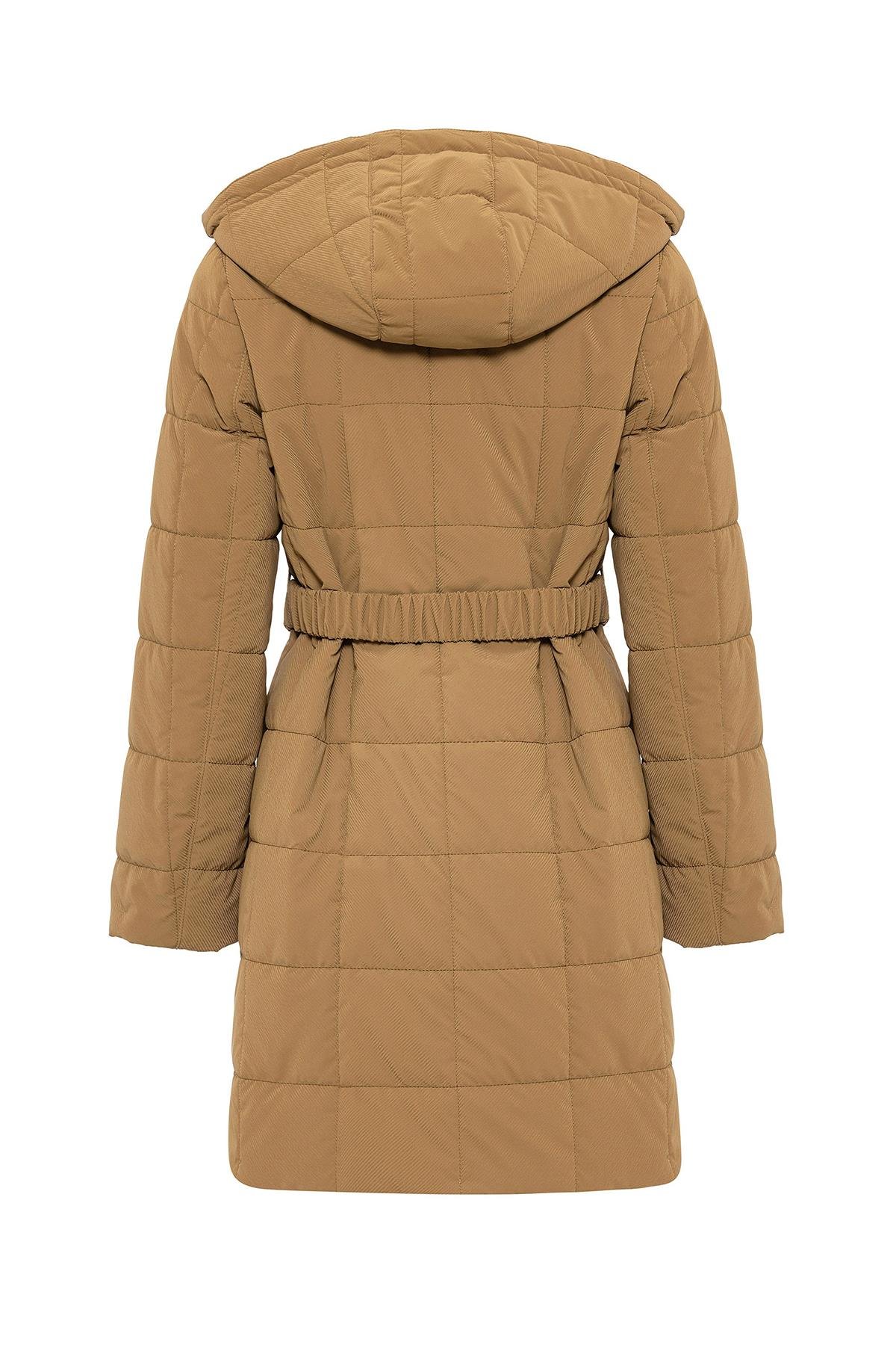 Removable Hooded Quilted Coat with Pocket CAMEL 6659