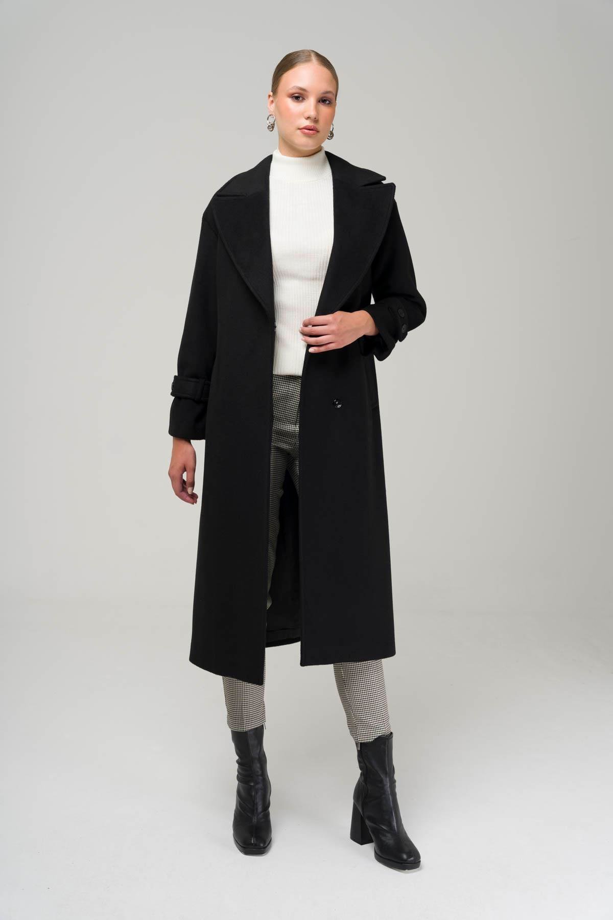 Snap-Front Closure, Low Sleeve, Oversize Coat BLACK 3933