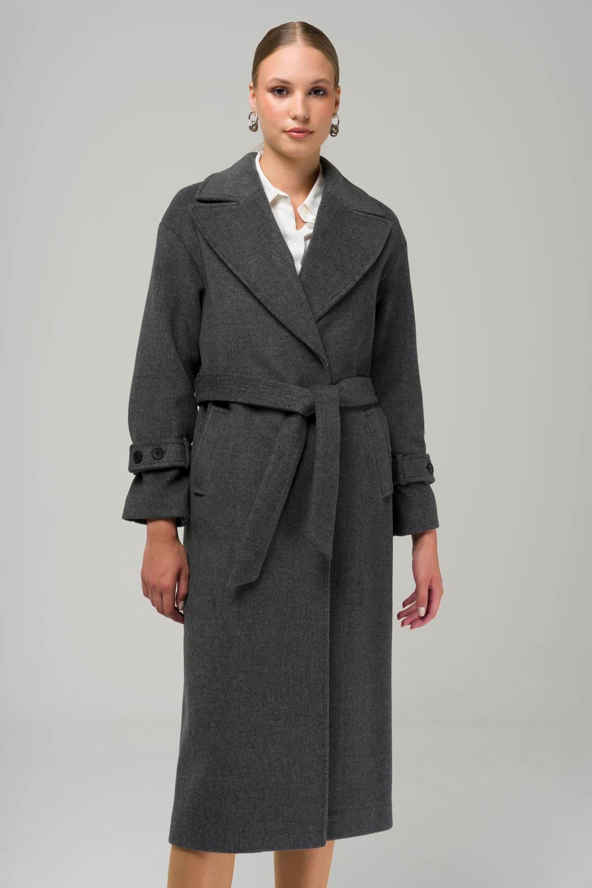 Snap-Front Closure, Low Sleeve, Oversize Coat DARK GREY 3933